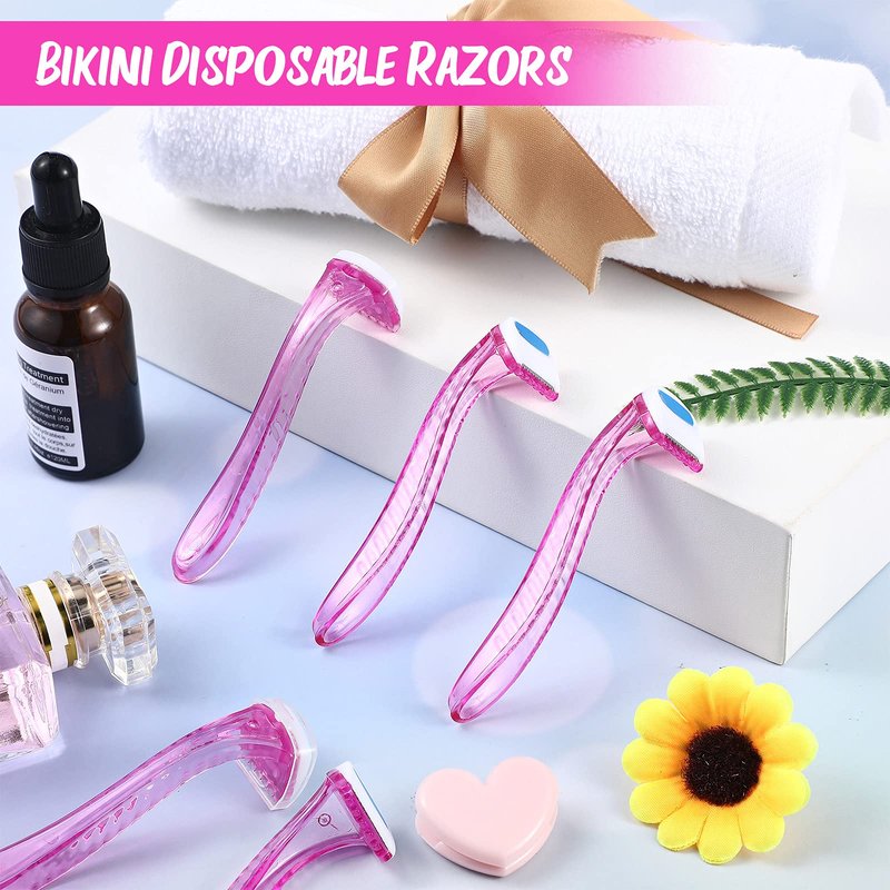 Honoson 16 Pcs Women's Disposable Bikini Razors, Sensitive Skin Shaving Kit with Protective Cover, Precision Trimmer for Beginners, Painless Hair Removal Travel & Gift Set(Rose Red)
