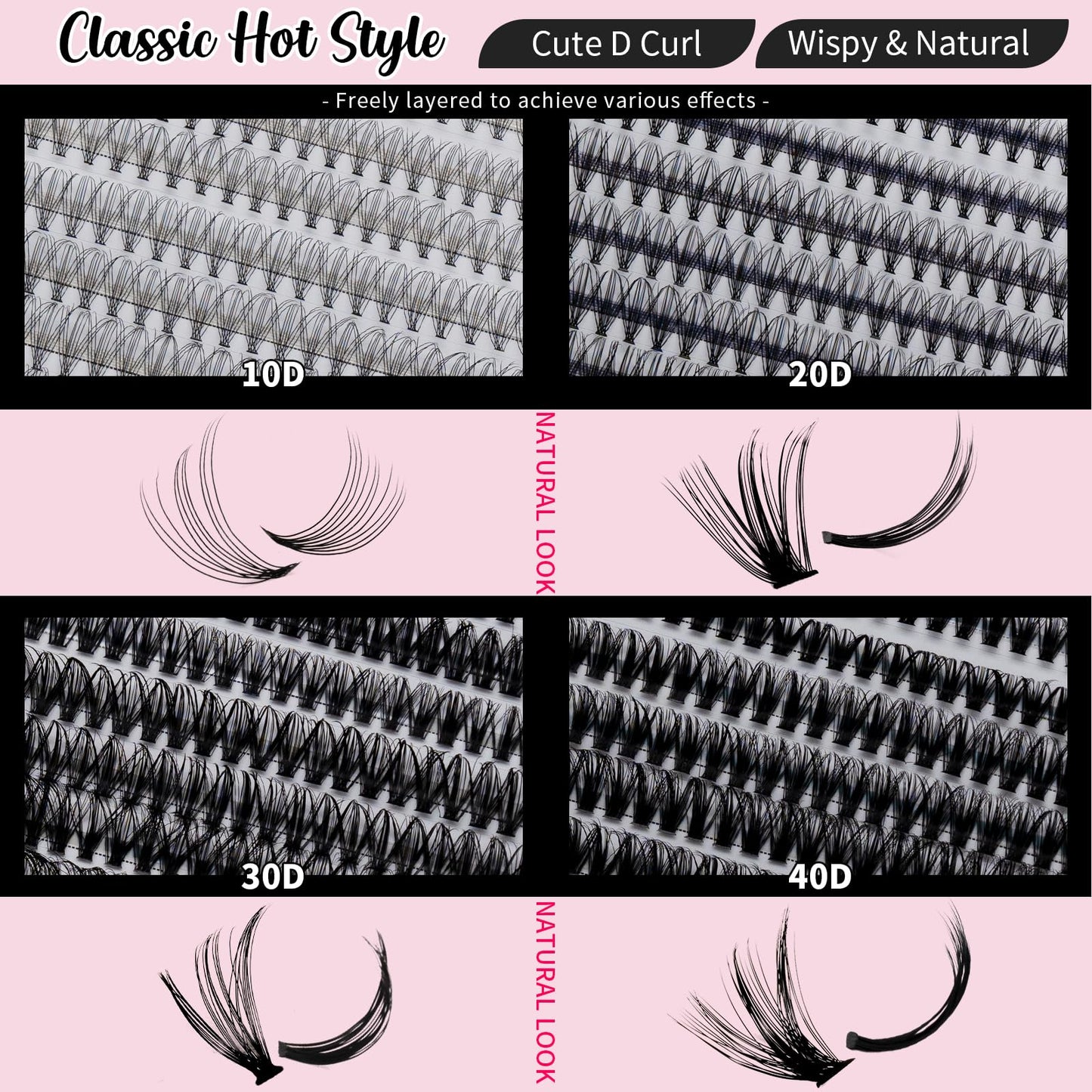 RITALASH Lash Extension Kit 10D+20D+30D+40D DIY Lash Clusters 640pcs Cluster Lashes Individual Lashes Eyelash Extension Kit with Lash Bond and Seal,Lash Tweezers(10D+20D+30D+40D Kit,10-16mm)