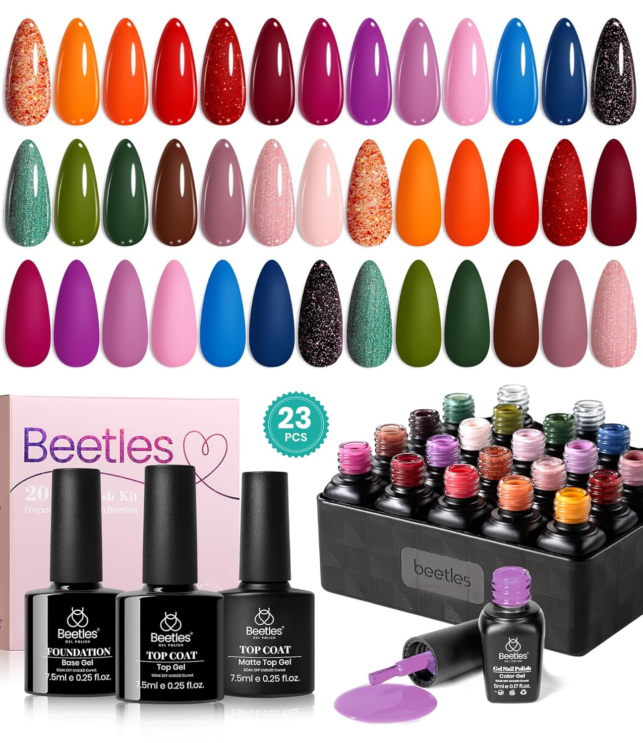 Beetles Nail Art Kit - 510pcs Gel Nail Tips & Brushes Set | Includes Rhinestones, Nail Stand & Cuticle Trimmer for Beginners