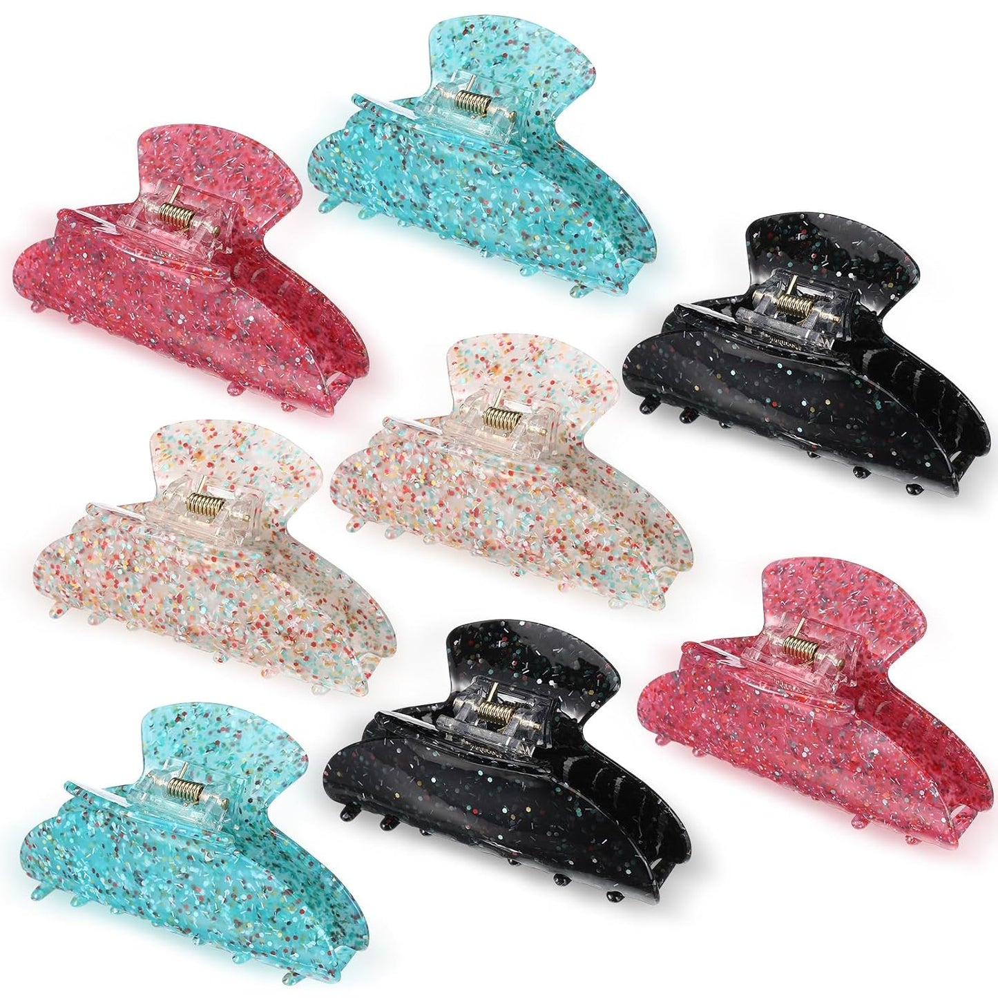 Large Acrylic Hair Claw Clips for Women - 8 Pcs Non-Slip Strong Hold | French Turquoise Color
