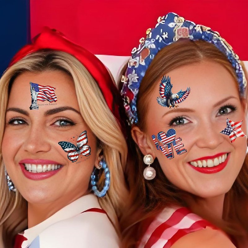Patriotic Temporary Tattoos - 49 Sheets of 4th of July Designs | Red, White & Blue USA Flag Party Favors