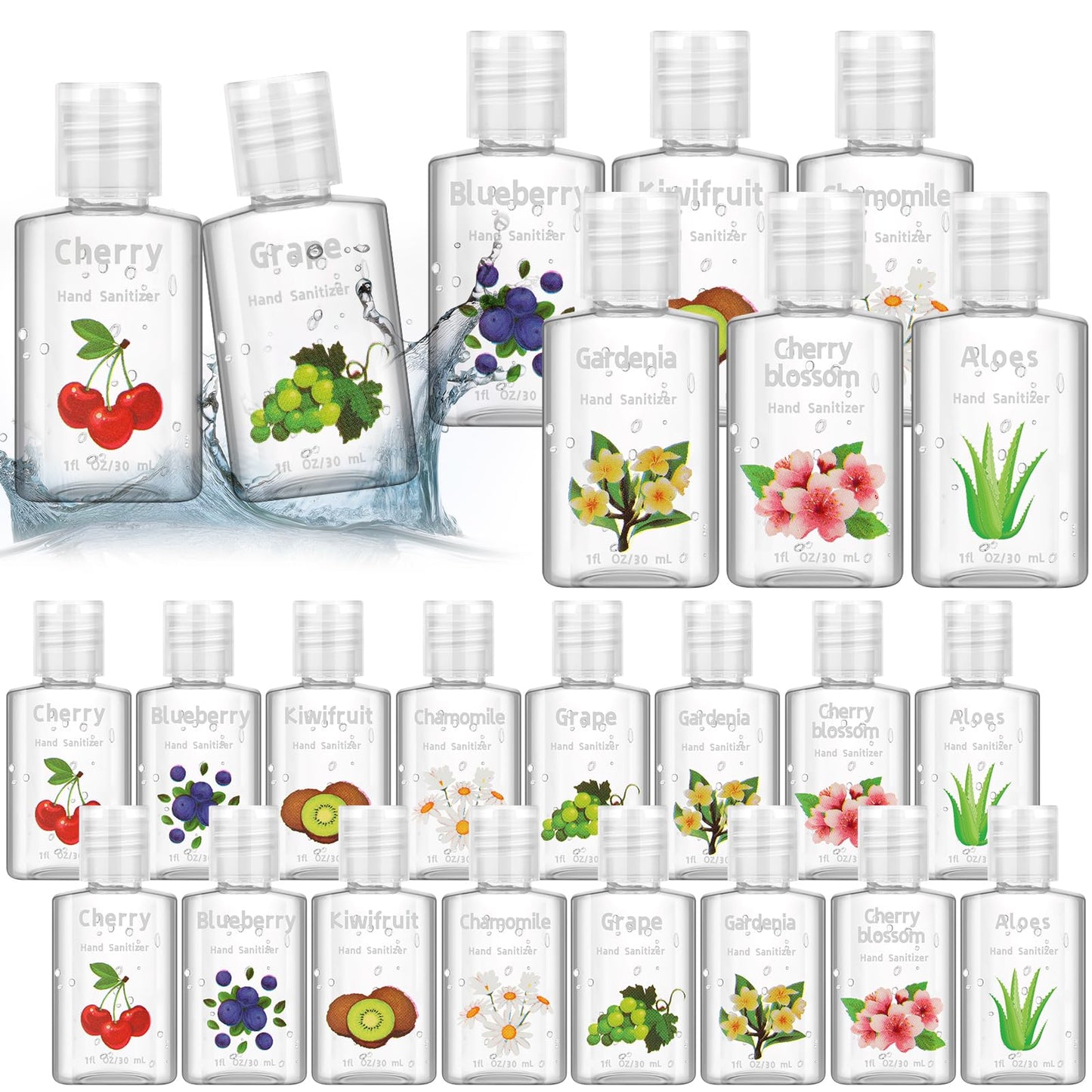 Frienda 24 Pcs Scented Mini Hand Sanitizers Bulk 1 Fl oz Travel Size Hand Sanitizer Assorted Floral Fruit Scents Teacher Appreciation Gifts for Teacher Nurse Coworker Staff Office Thank You Gifts