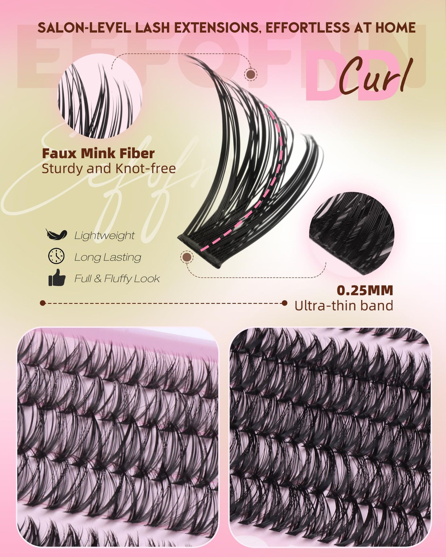 Eefofnn Lash Clusters Wispy Eyelash Extension Kit 560pcs Individual Lashes 30D+40D+50D+60D+80D+100D Eyelash Clusters Kit 10-16mm Cluster Eyelash Extensions with Bond and Seal, Tweezers by Eefofnn