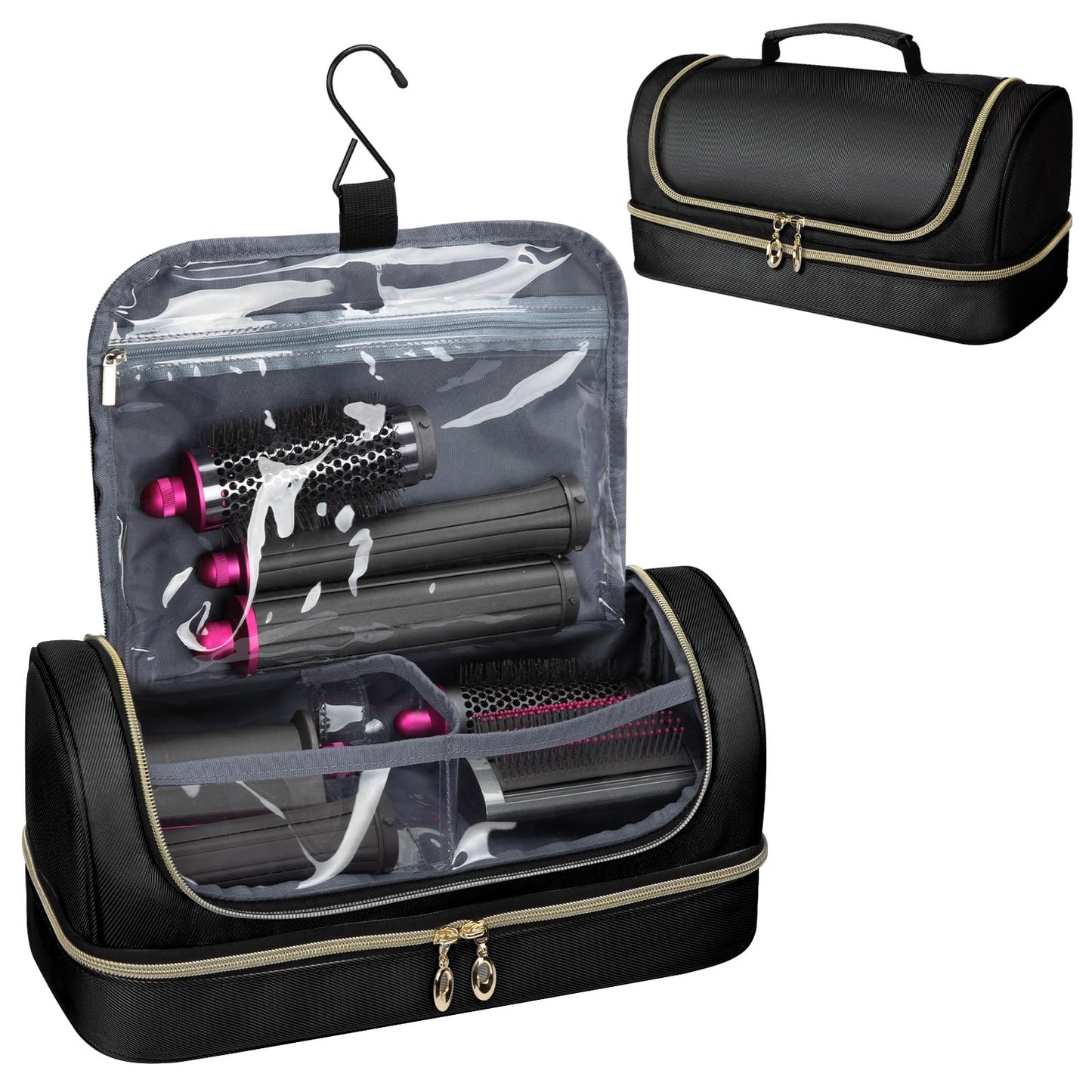 Wigojoy Travel Carrying Case Compatible with Dyson Airwrap Flexstyle/Shark Flex Fushion and Attachments, Portable Storage Bag for Hair Styling Tools with Metal Hanging Hook, Black (Bag Only)