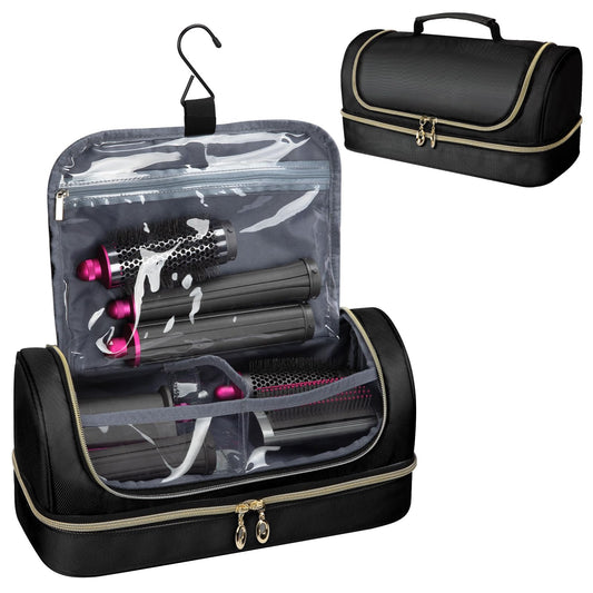 Wigojoy Travel Carrying Case Compatible with Dyson Airwrap Flexstyle/Shark Flex Fushion and Attachments, Portable Storage Bag for Hair Styling Tools with Metal Hanging Hook, Black (Bag Only)