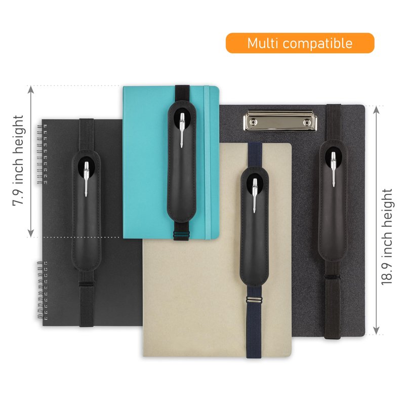 MAKYN Leather Adjustable Pen Holder for Journals, Notebooks, Planners, Books, Pencil Sleeve Case Pouch, Elastic Pen Holder for Notebook, Soft Fountain Pen Case (Black)