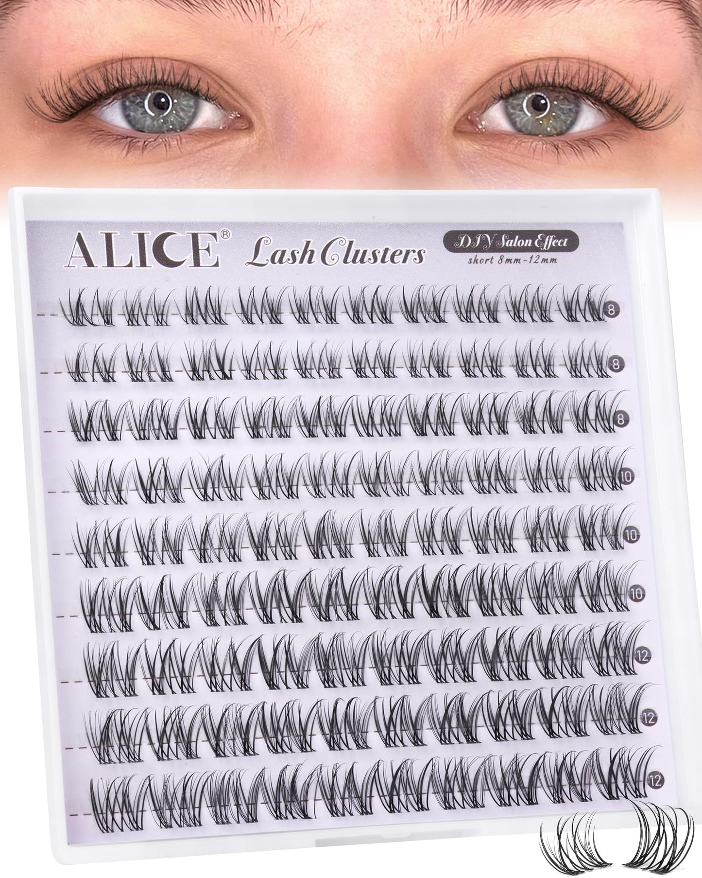 ALICE Natural Short Lash Clusters Invisible Band Wispy Eyelash Clusters 8-12mm Cluster Eyelash Extensions Lash Extensions DIY Individual Lashes