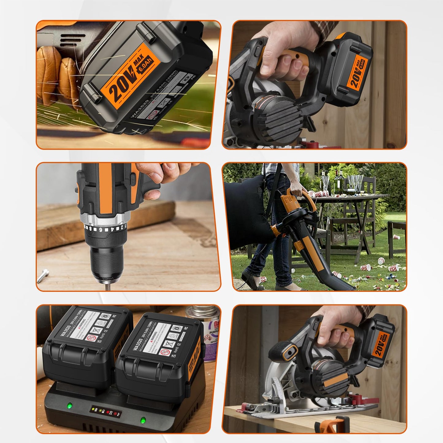 CaliHutt 【Upgrade】 6.0Ah 20V Replace Battery for Worx 20V Battery Compatible with Worx 20 Volt Lithium WA3520 WA3525 WG151s WG155s WG251s WG255s WG540s WG545s WG890 WG891 Cordless Power Tools Battery