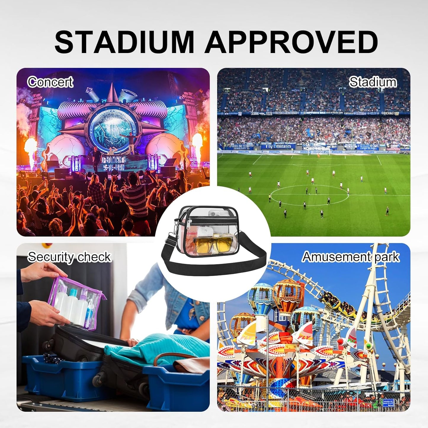 Clear Stadium Bag - Transparent Sports Fan Handbag with Adjustable Strap | Perfect for Concerts & Festivals
