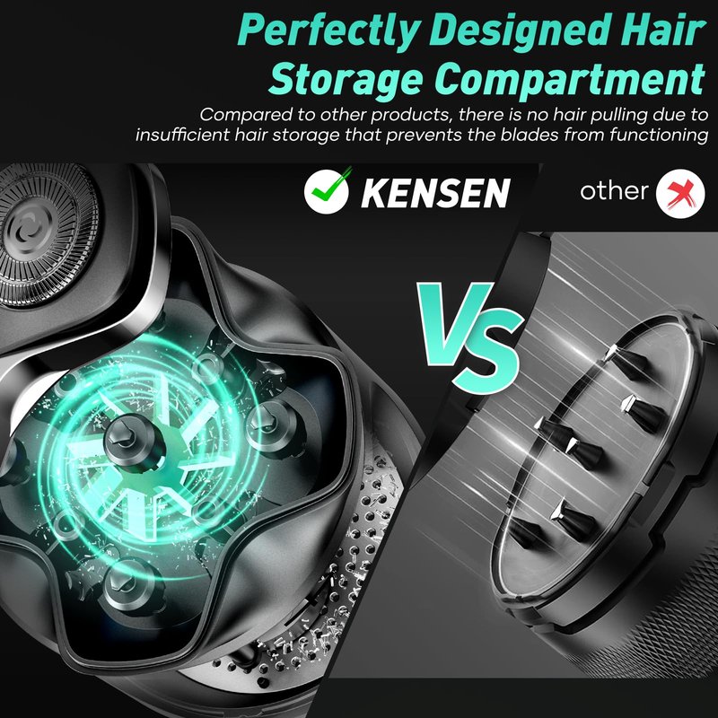 5D Head Shavers for Bald Men - Kensen 2025 Upgraded Large Hair Chamber Bald Head Shavers for Men, Best Head Razors for Bald Mens Waterproof USB-C Cordless 160min for Home Office Travel