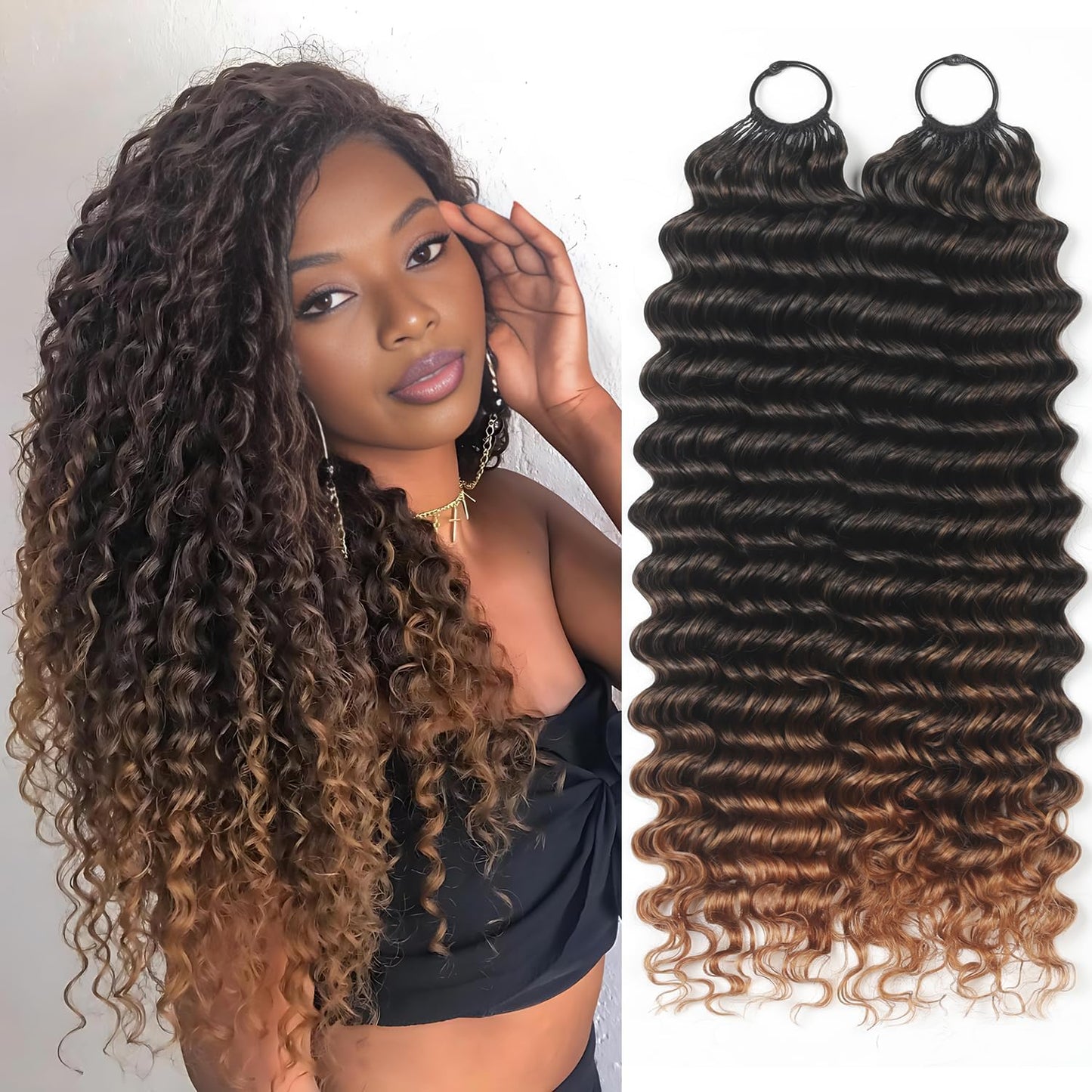 Human Crochet Hair - 18 Inch Deep Wave Bundles for Black Women | 50g Pre-Separated Extensions, Natural Black
