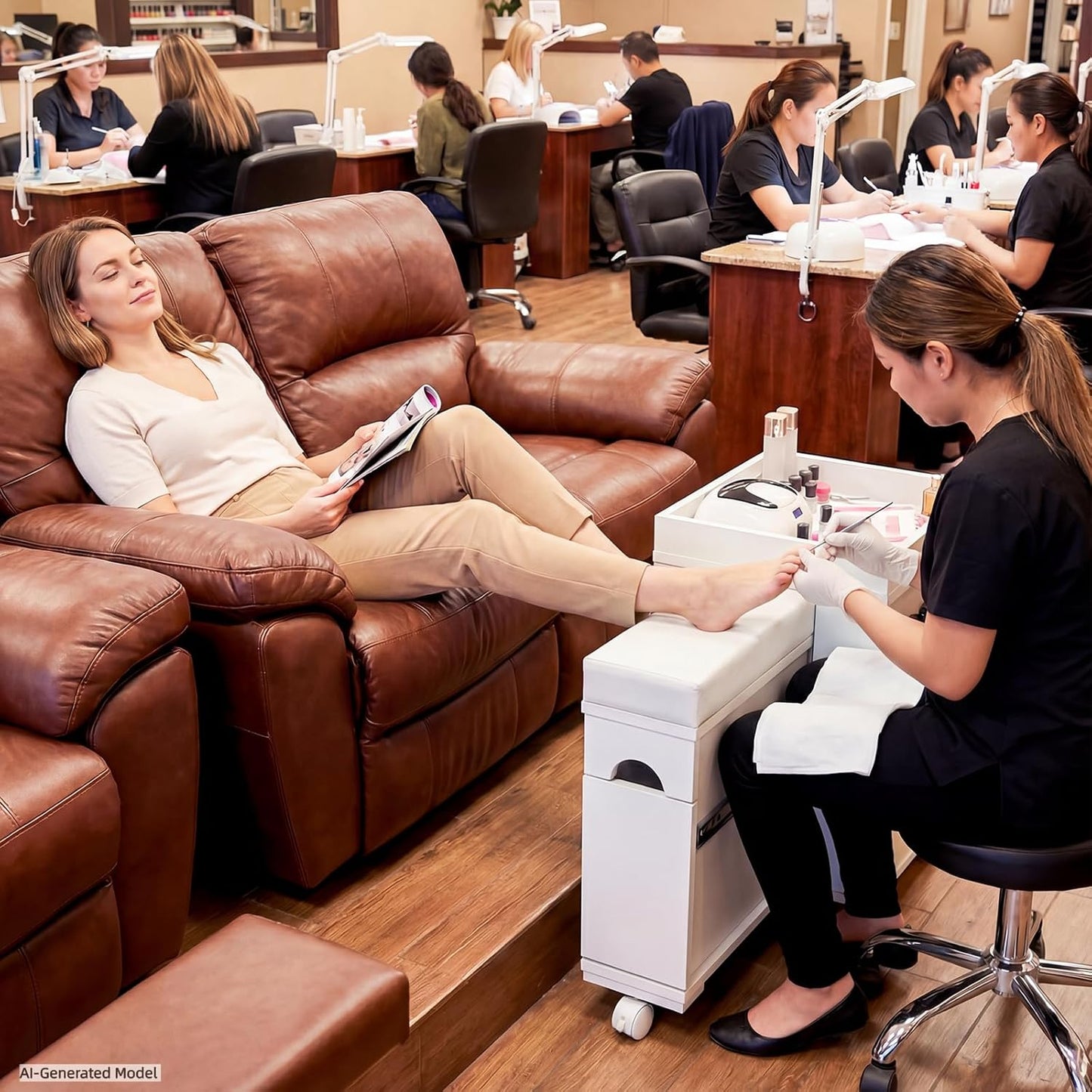 Mobile Pedicure Trolley Cart - Extendable Foot Rest, Wheels & Storage Shelves | 26.3” L for Nail Techs & Home Salons