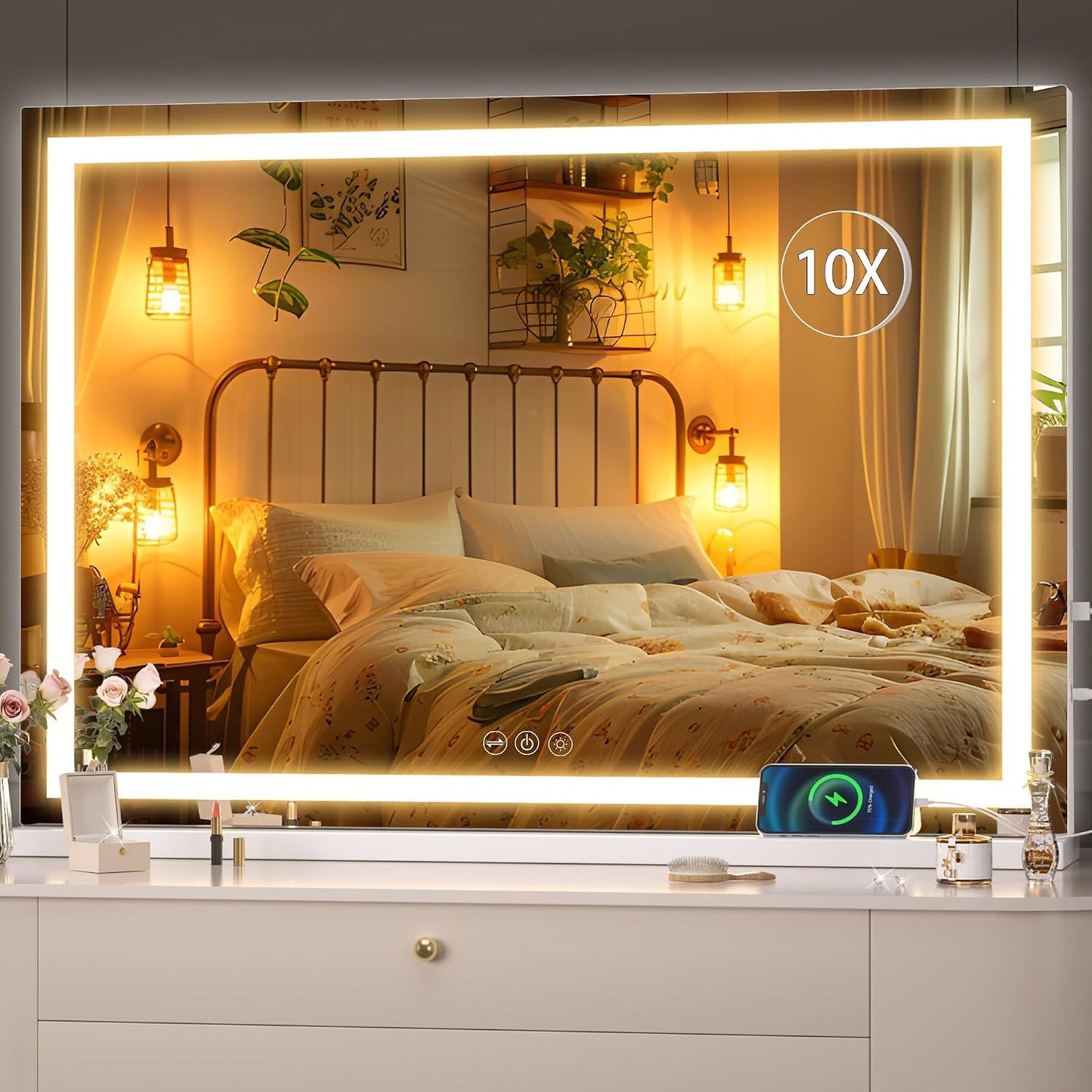LED Makeup Mirror with Lights - 31.5" x 22" Dimmable Touch Screen Vanity Mirror | Round Black Design
