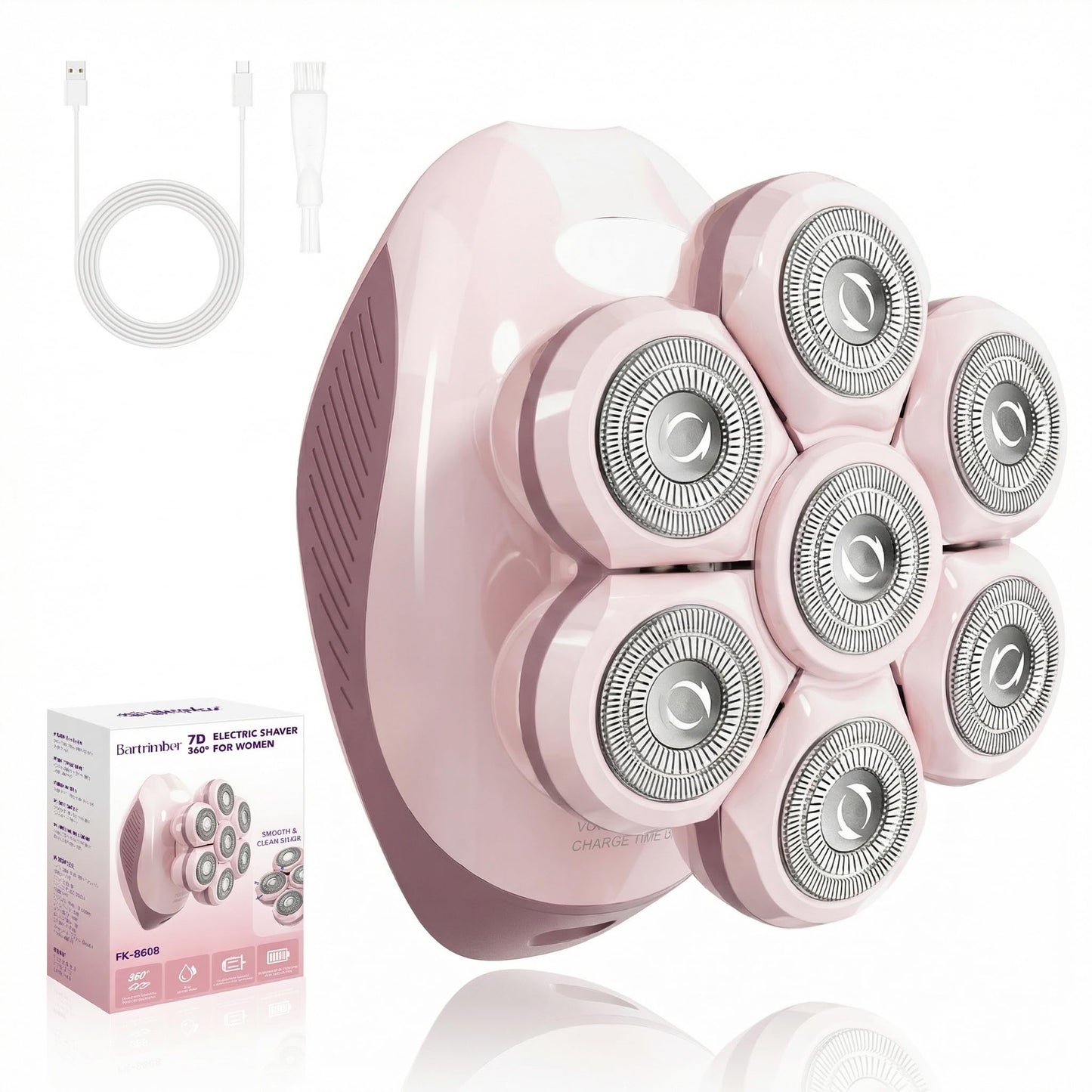 Bartrimber Electric Razors for Women Legs: 7D Fast & Painless Full-Body Shaver for Silk Skin – Waterproof Lady Face Pubic Hair Remover w/Light&Travel Cover – Wet/Dry Use, Gifts for Women Girl, Pink