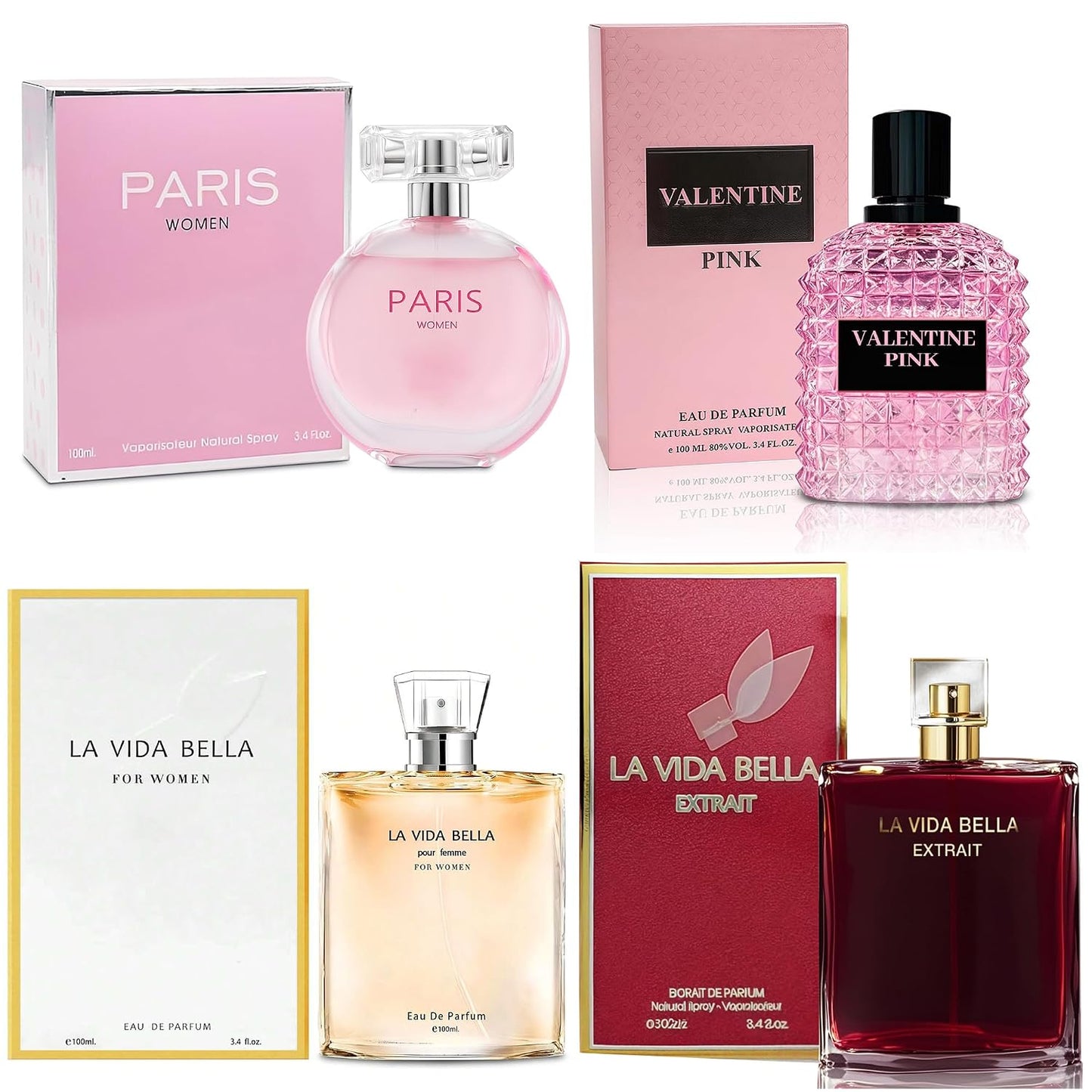 4PCS Women's Perfume Gift Set - Sweet Fruity Vanilla Scents | 3.4 Fl Oz Each