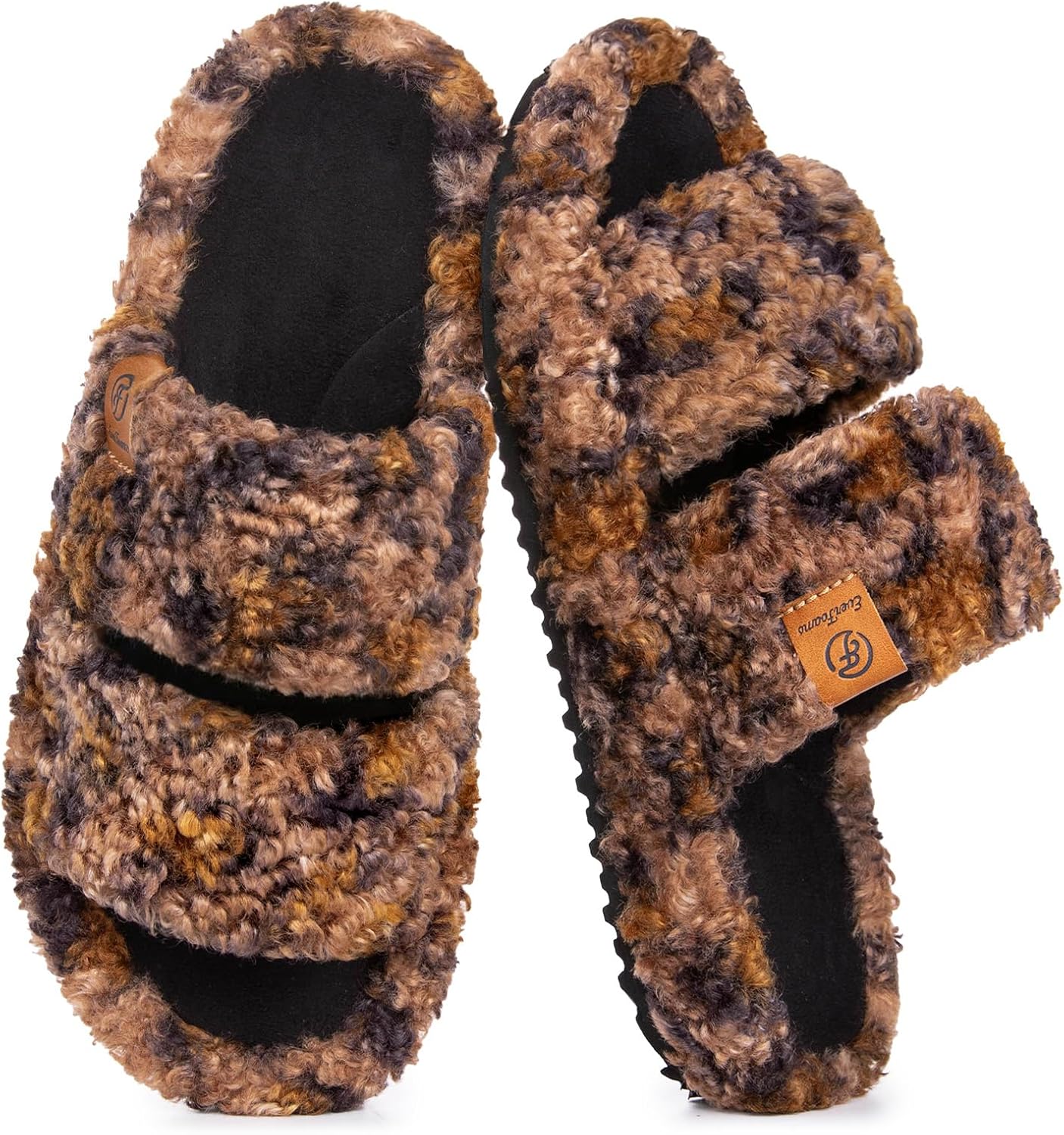 Fuzzy Open-Toe Slippers for Women - Soft Comfy Memory Foam Indoor House Shoes