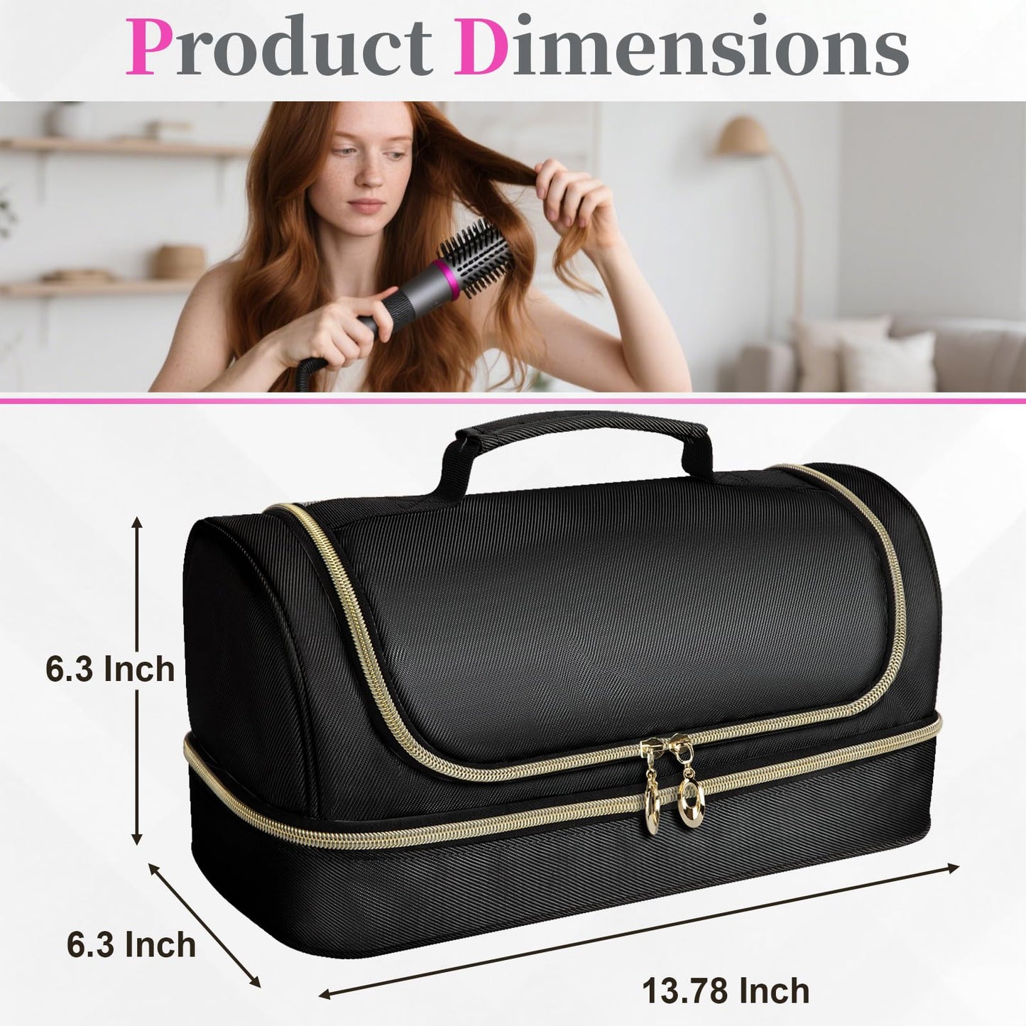 Wigojoy Travel Carrying Case Compatible with Dyson Airwrap Flexstyle/Shark Flex Fushion and Attachments, Portable Storage Bag for Hair Styling Tools with Metal Hanging Hook, Black (Bag Only)