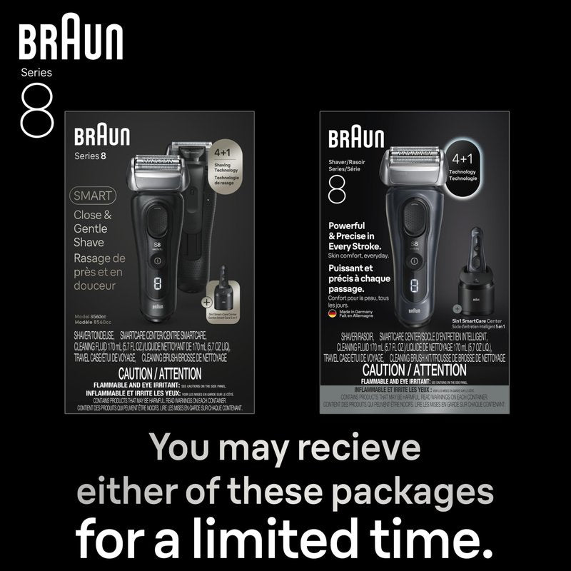 Braun Series 8 8560cc Electric Razor for Men, 4+1 Shaving Elements & Precision Long Hair Trimmer, 5in1 SmartCare Center, Close & Gentle Even on Dense Beards, Wet & Dry Electric Razor, 60min Runtime