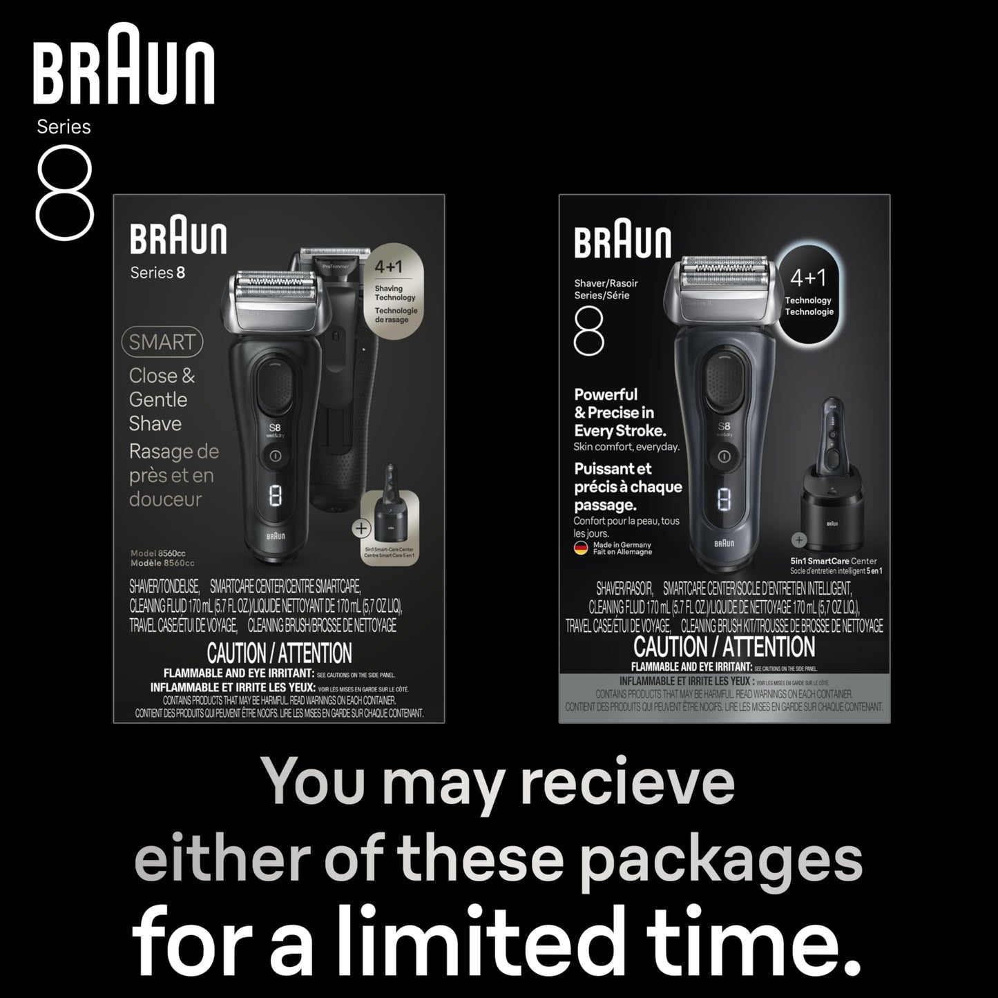 Braun Series 8 Electric Shaver for Men, Wet & Dry Foil Razor, 5-in-1 SmartCare Clean & Charge Center, Built-in Precision ProTrimmer, Travel Case, Dark Blue 8560cc