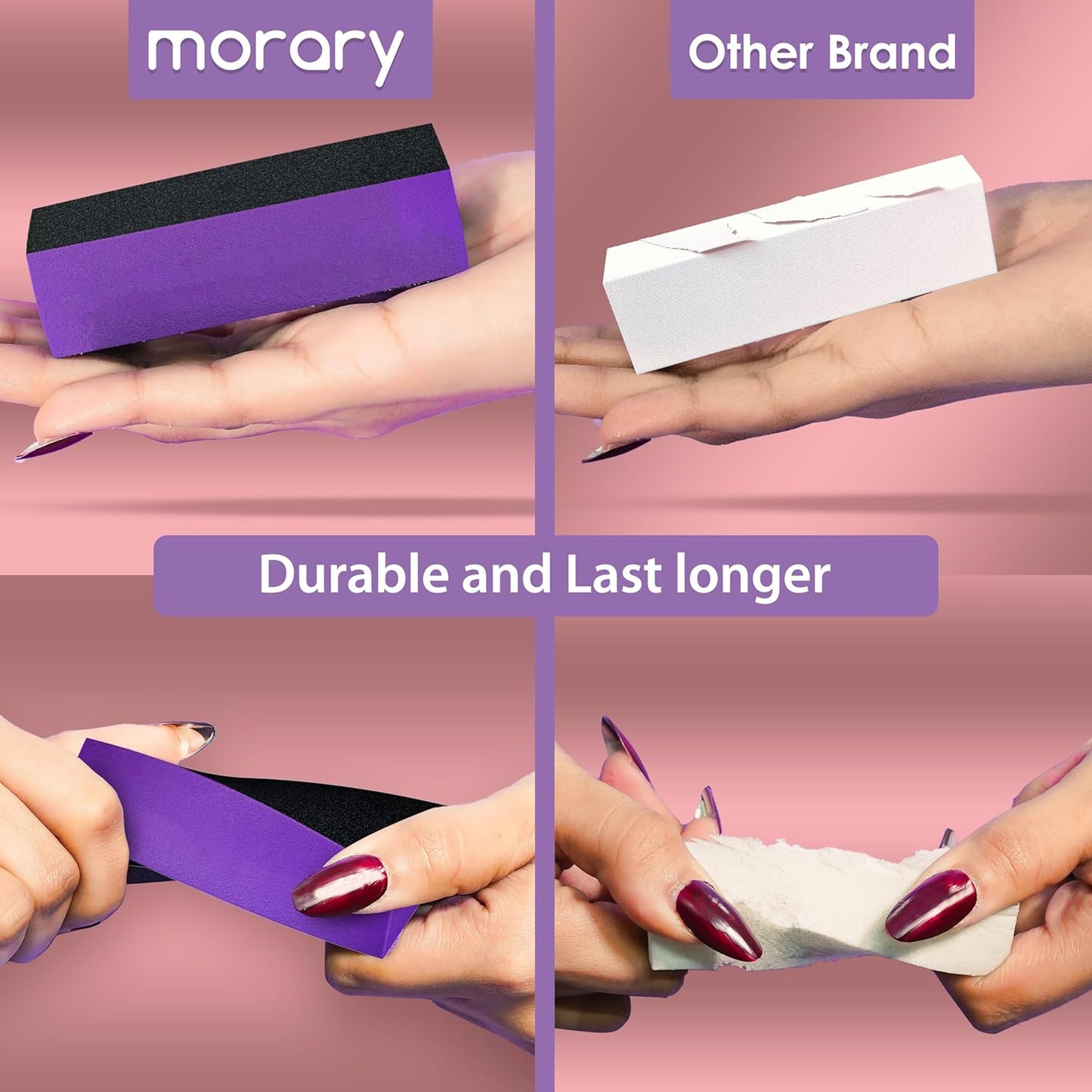 Nail Buffer Sanding Block Set - 100/100/180 Grit for Acrylic Nail Art | 5 Pcs in Black & Purple
