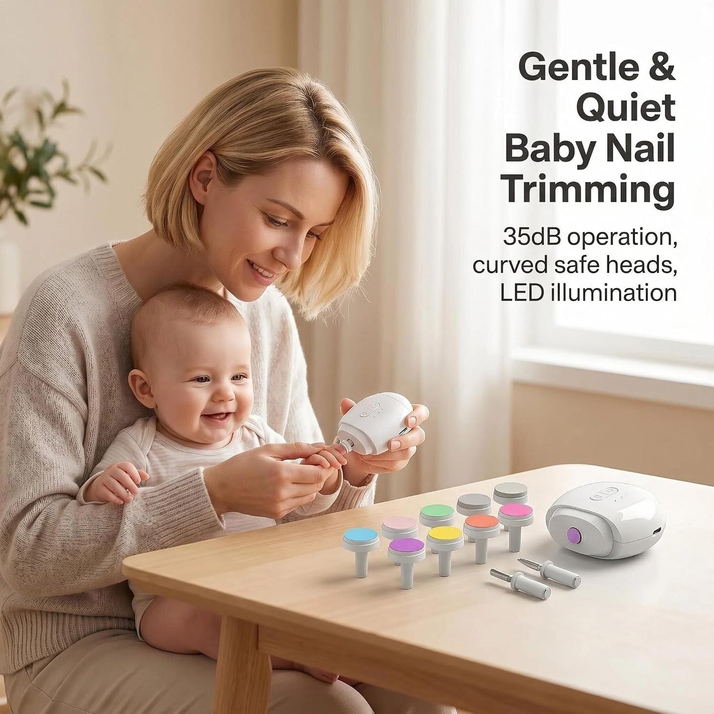 Electric Nail File & Trimmer for Seniors & Babies - Rechargeable, Quiet, LED Light, Multiple Speeds, Built-in Storage