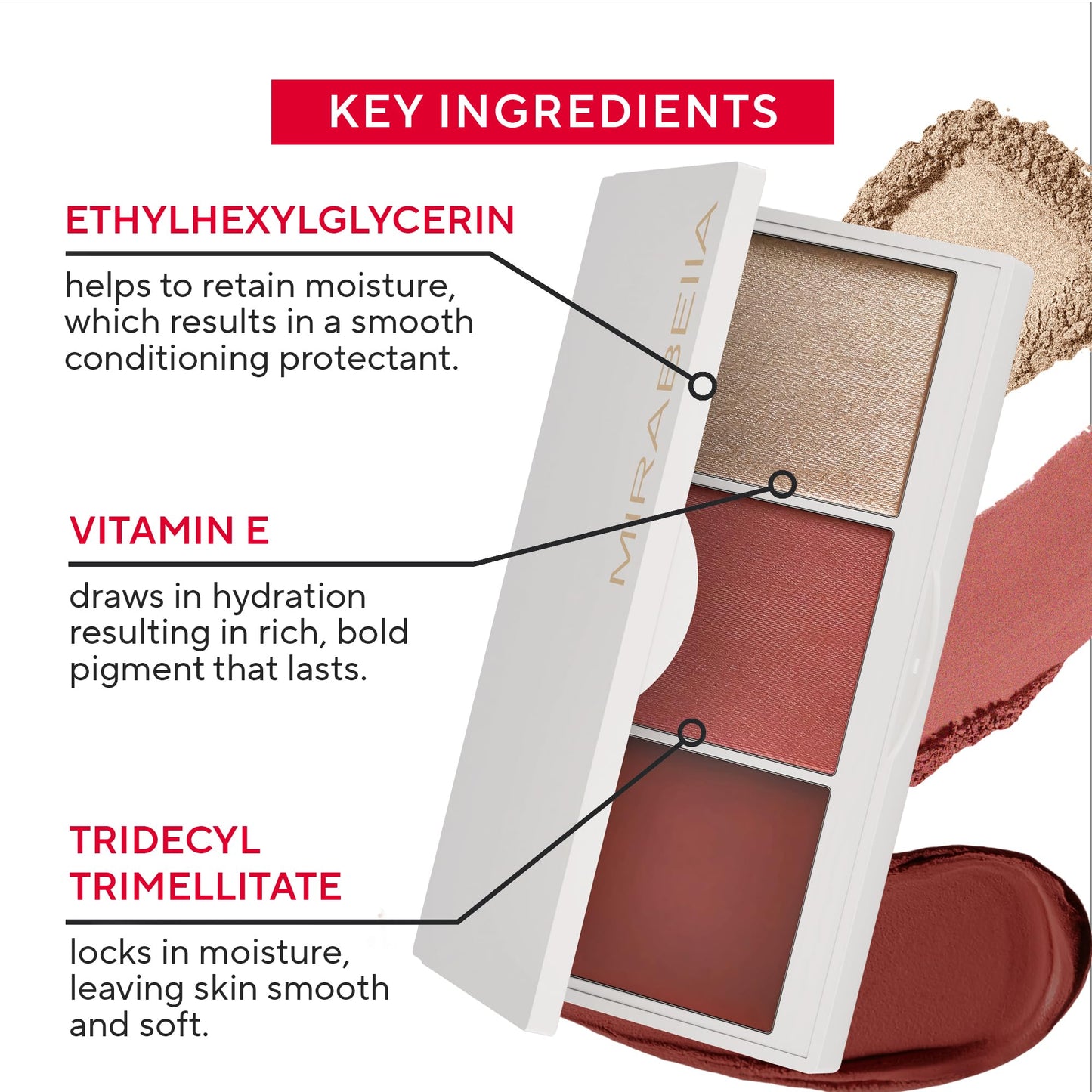 MIRABELLA - Opulent Pro Face Trio Powder and Cream Blush Palette with Powder Highlighter & Cream Blush, Lightweight Buildable 3-in-1 Highlighters Makeup for a Sculpted Look, All Skin Types