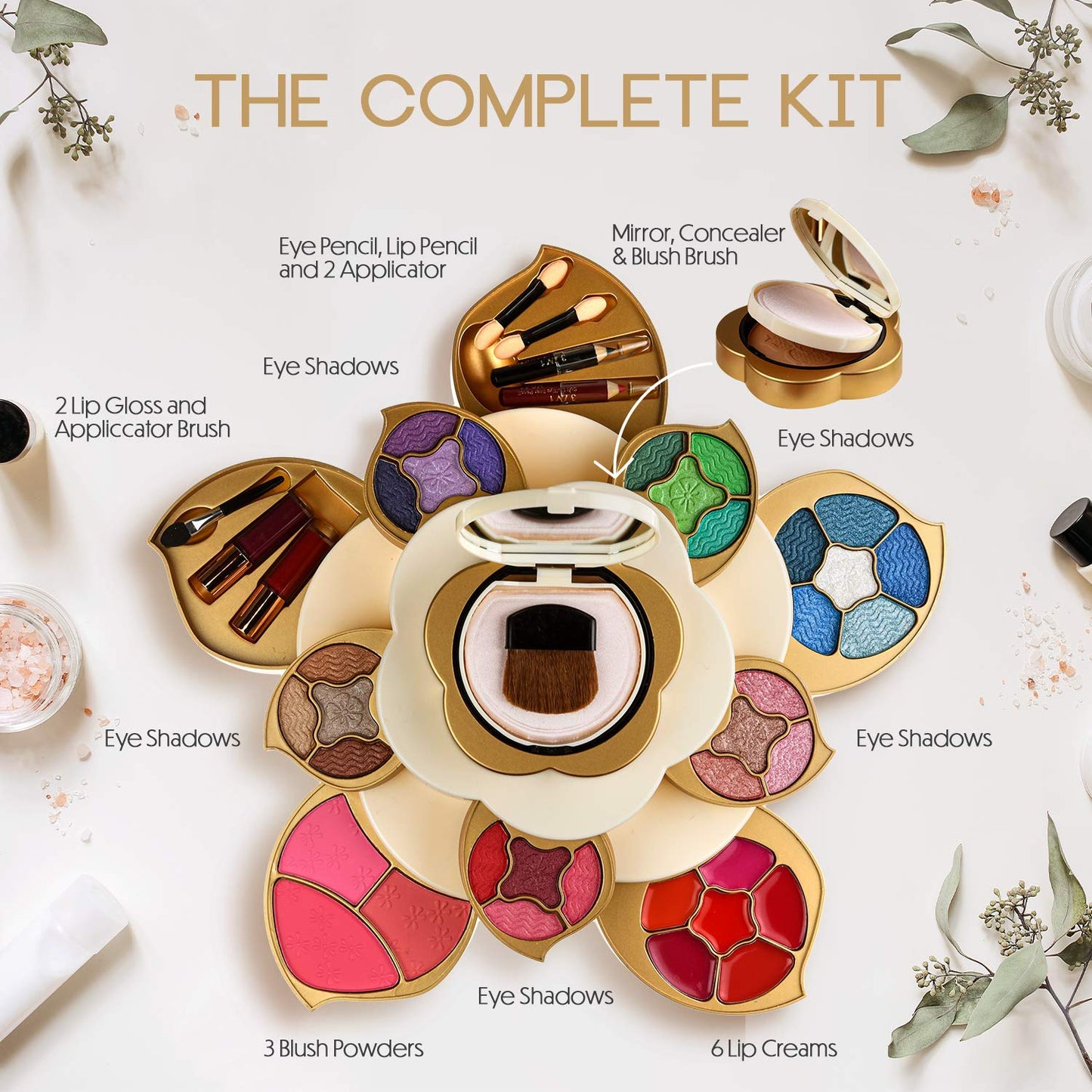 CoralBeau All In One Makeup Kit for Teens and Women - Flower Makeup Set for Girls 10-12 - Pigmented Eyeshadows, Lip Creams, Blushes, Concealer and Mirror - Full Starter Makeup Gift Set for Beginners