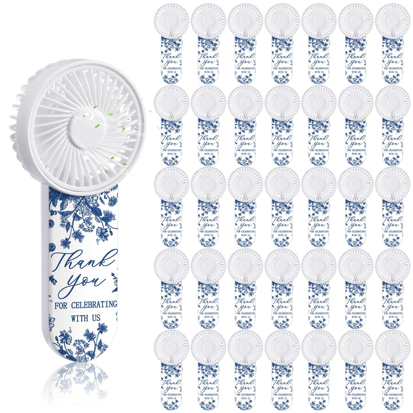 Tujoe 100 Pcs Wedding Handheld Fans for Guests Mini Personal Portable Fans Bulk Thank You for Celebrating with Us Fan for Wedding Bridal Shower Party Favors Summer Travel (Blue and White Porcelain)