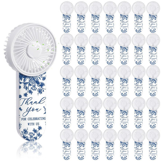 Tujoe 100 Pcs Wedding Handheld Fans for Guests Mini Personal Portable Fans Bulk Thank You for Celebrating with Us Fan for Wedding Bridal Shower Party Favors Summer Travel (Blue and White Porcelain)