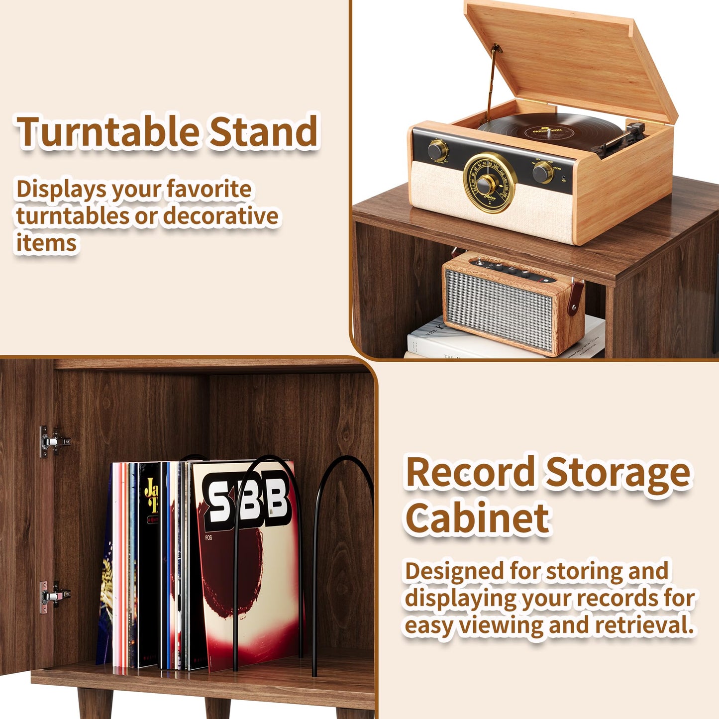 WLLPNG Guitar Stand with Vinyl Record Storage, Record Player Stand with Multiple Guitars Holder, Built-in Power Outlet, Guitar Amp Stand for Acoustic, Electric Guitar, Bass, Speaker, Amp