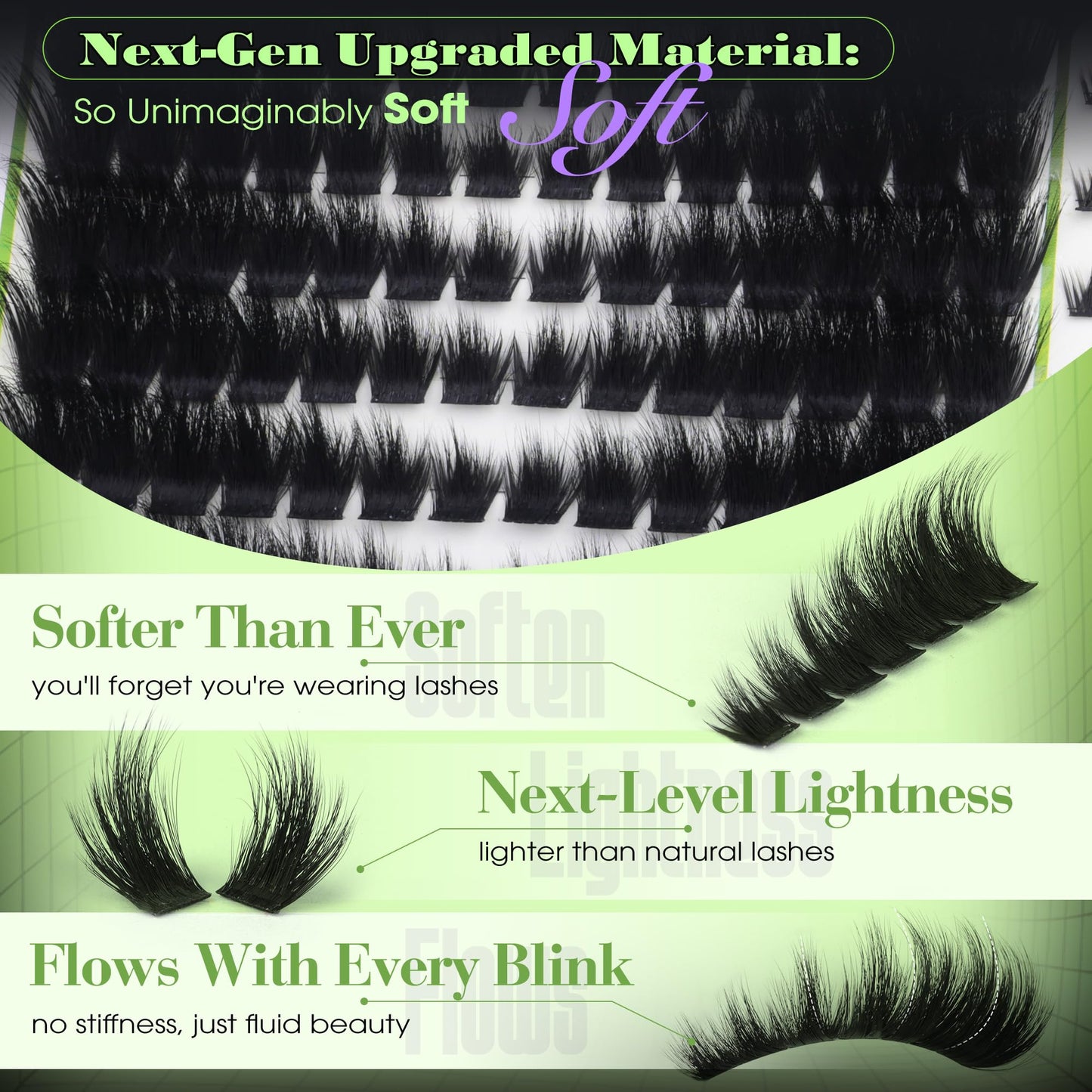 Cat Eye Lash Clusters Fluffy Eyelash Clusters with Bottom Lashes Thick Volme Lash Extension Pre Mapped Mink Cluster Eyelash Extensions D-curly Soft Cluster Lashes Individuals by Newcally
