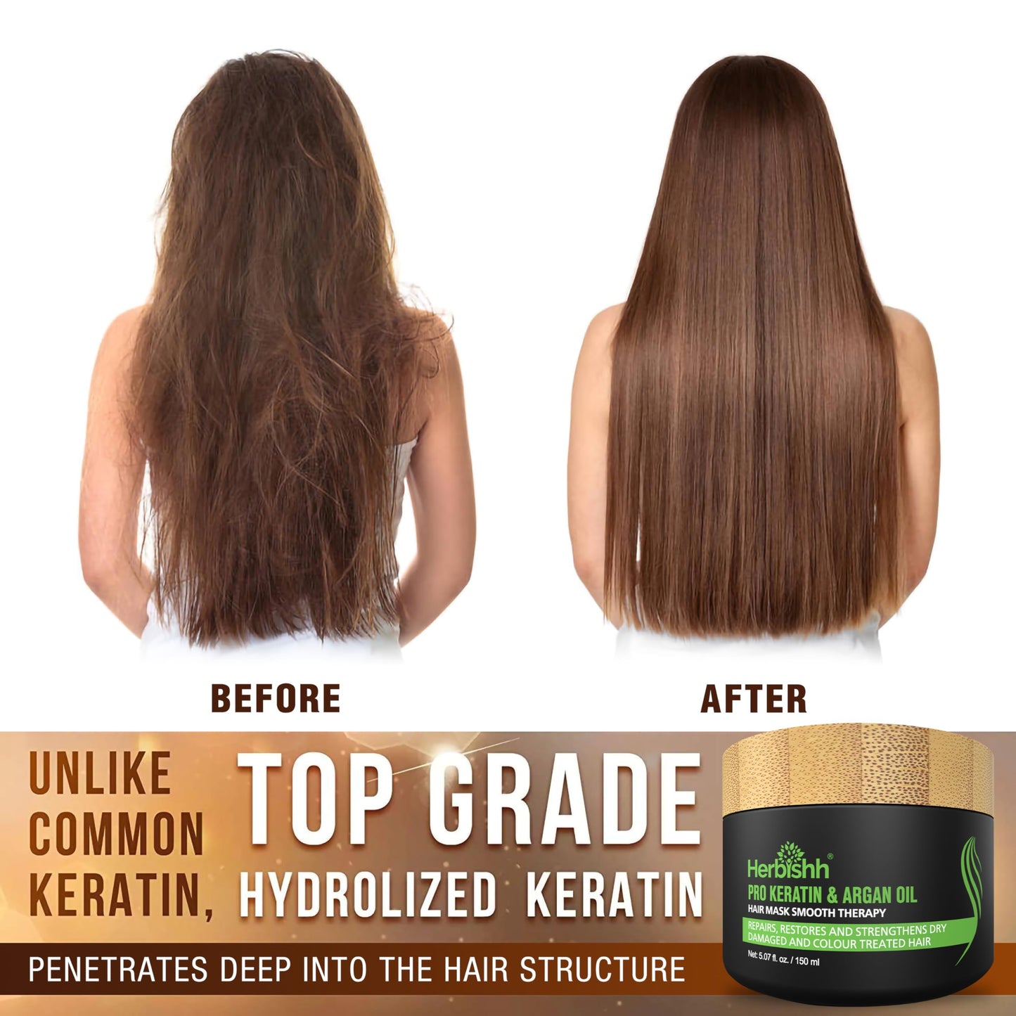 Herbishh After Color Shampoo Combo, 1 Hair Color Shampoo Hair Dye 500ml Argan Oil + 30ml Pro Keratin + 150 ml Argan Hair Mask, Hair Straightening, Shine And Protection For Men And Women (Light Brown)