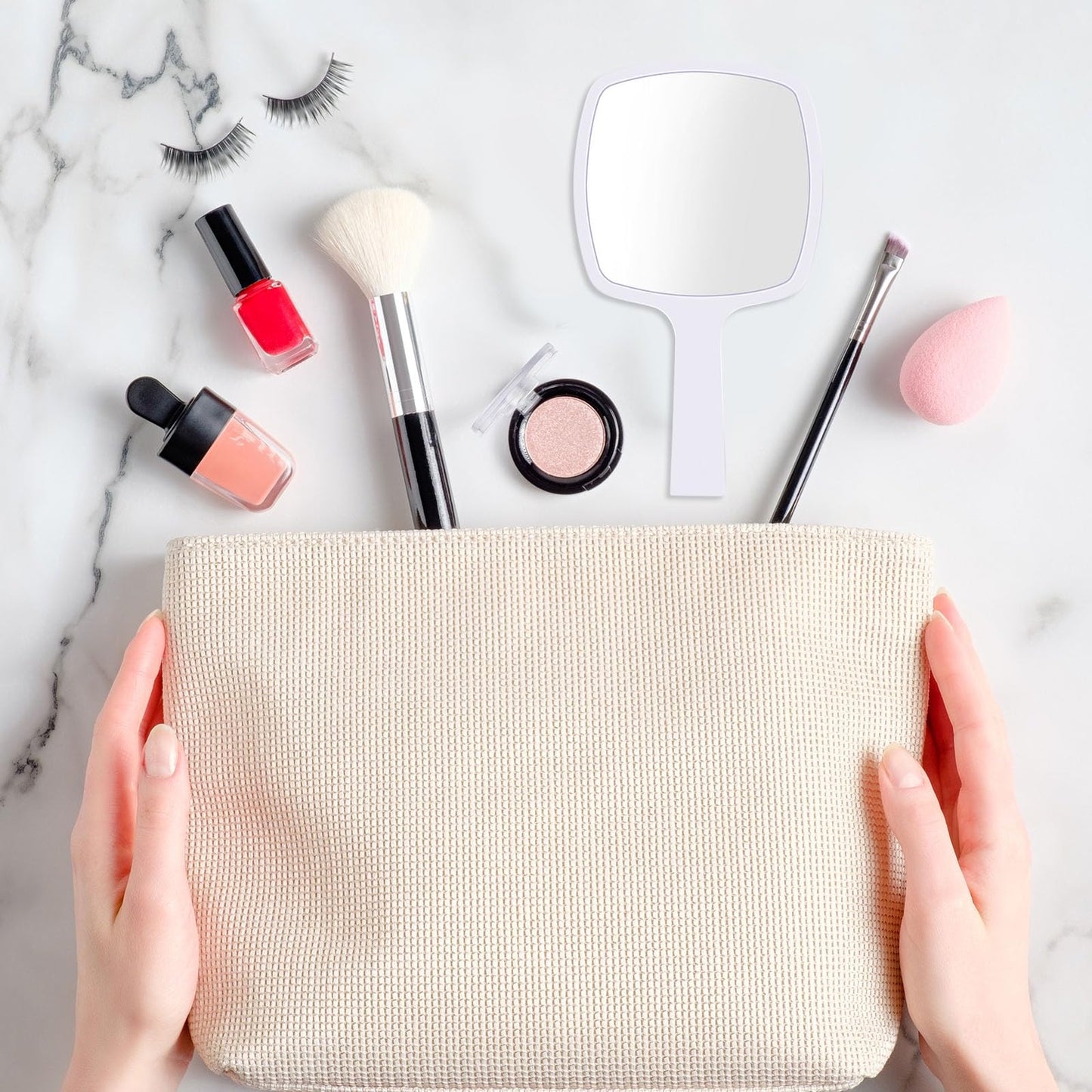 Threehoney 25 Pcs Hand Mirrors Bulk Small Handheld Mirrors with Handle 6.3 x 3.54 Inch Travel Makeup Tools Portable Vanity Glass for Bathroom Home Barber Salon Camping Gifts for Women (White)