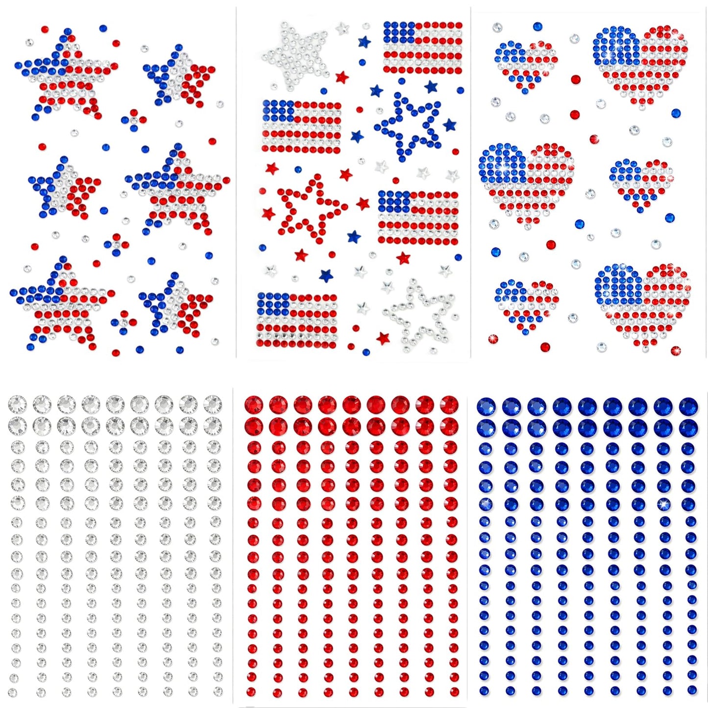 4th of July Face Gems Self Adhesive Blue Red Star Face Jewels for Women, American Flags Face Rhinestones Stickers Fourth of July Accessories Country Party Decorations for Face Body Hair