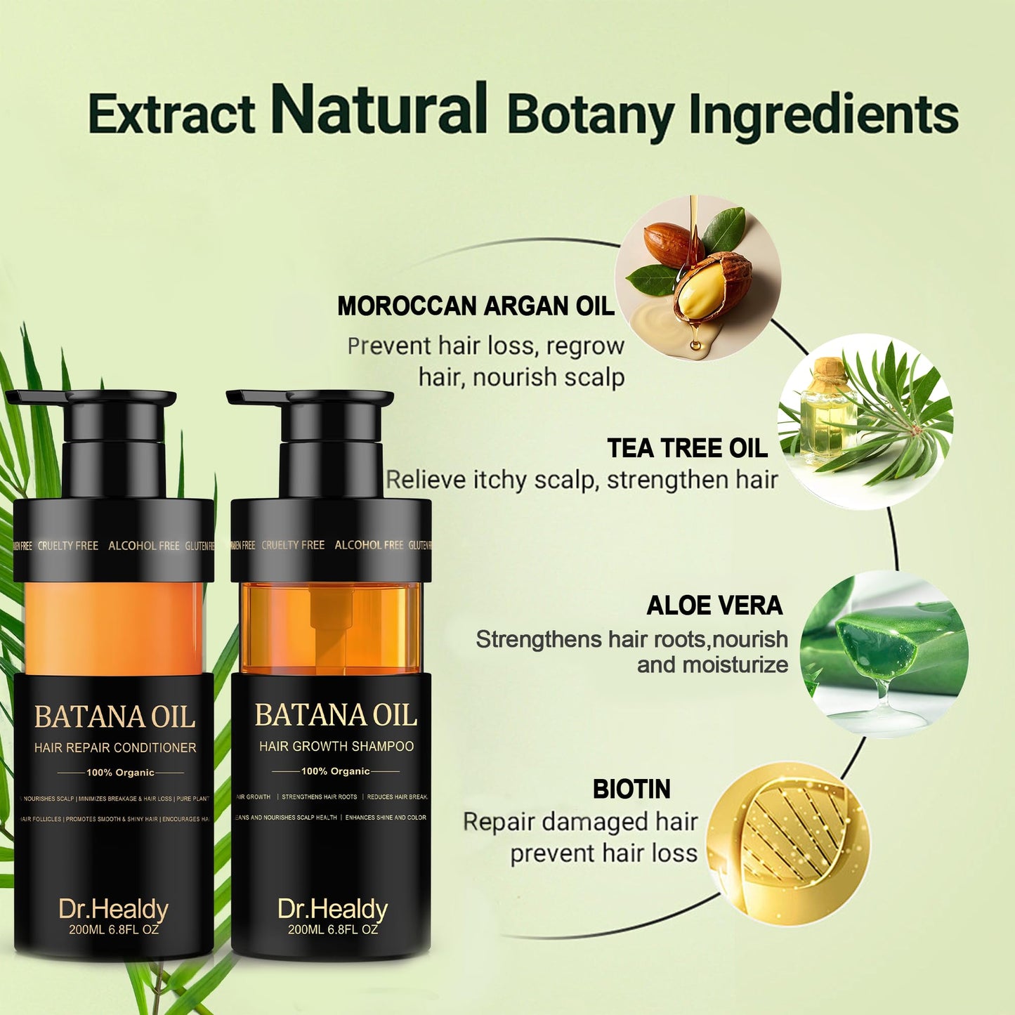 Dr. Healdy Batana Oil Shampoo and Conditioner Set - for Hair Growth,Thickening & Hydration,Sulfate Free - Fights Hair Loss & Clarifies Scalp -Root Activator Shampoo for Men (6.8 Fl Oz×2)