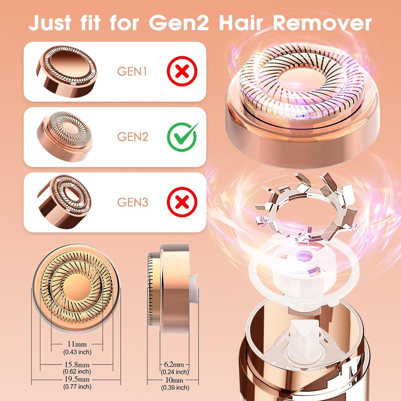 Gurelax Gen 2 Replacement Heads for Flawless Facial Hair Remover, 18k Gold Replacement Blades for Finishing Touch Flawless Hair Removal(2PCS)
