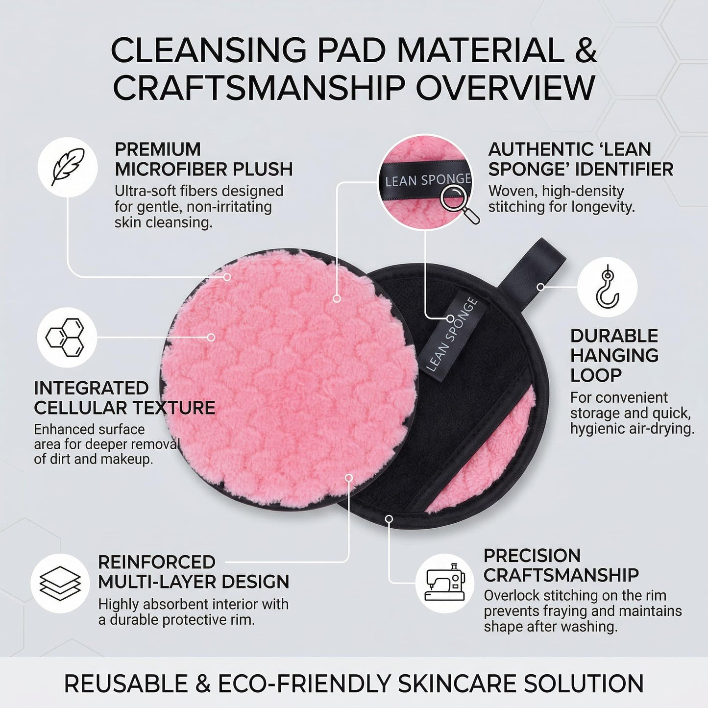 2PACK Makeup Remover Puff, Reusable Makeup Remover Pads for Removing Foundation, Mascara, Eyeshadow and Lipstick, Soft Facial Cleansing Pads for Daily Makeup Removal and Skincare Routine Pink