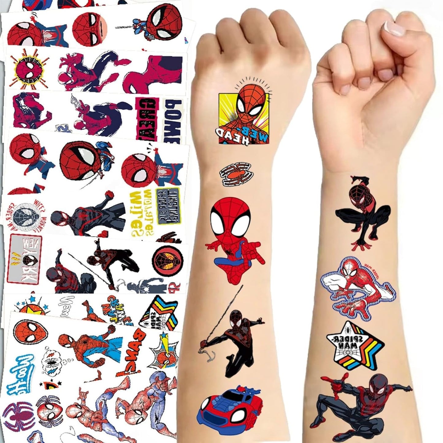 Spider Temporary Tattoos - 10 Sheets of Removable Cute Cartoon Spider Stickers for Birthday Party Favors & Decor