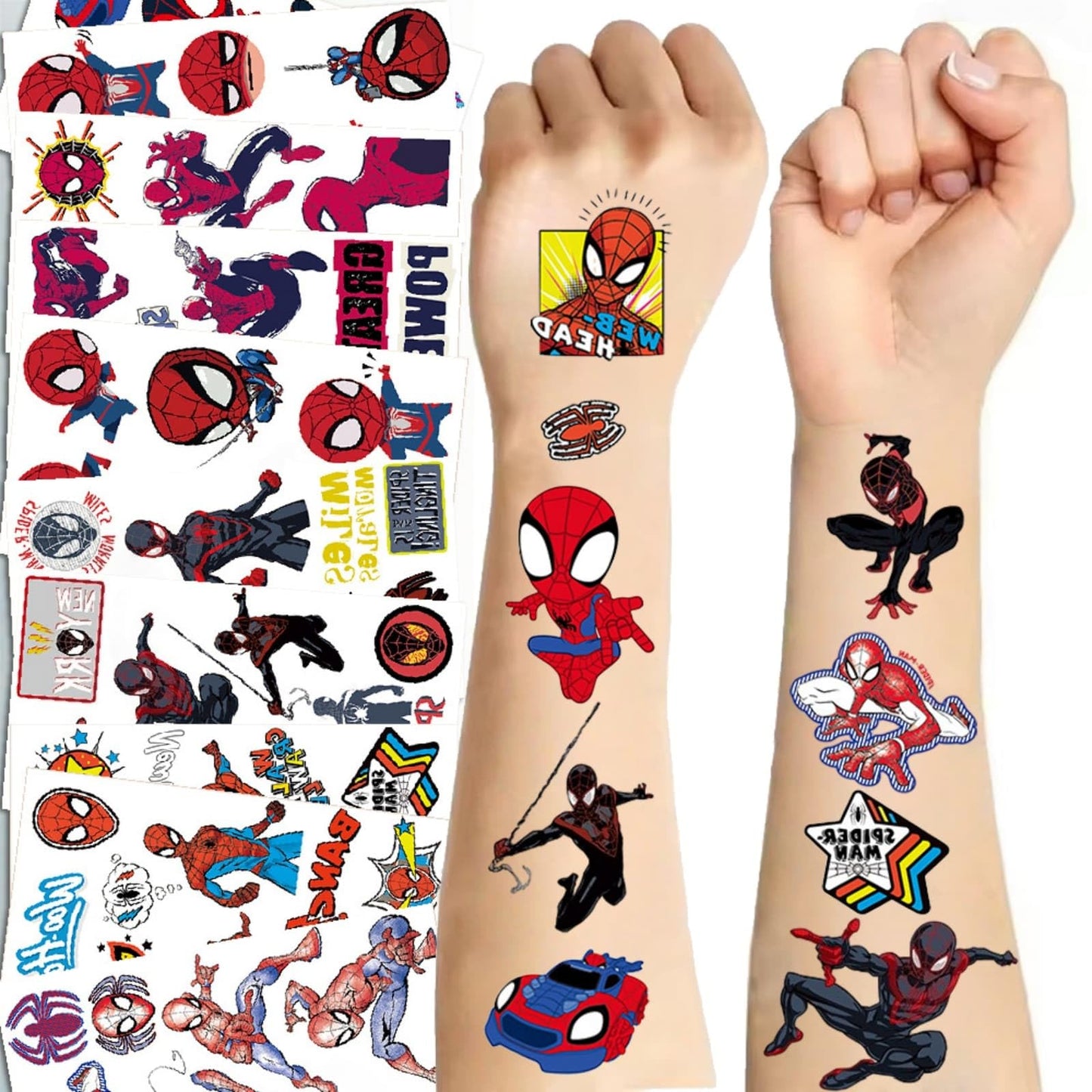 10 Sheets Spider Temporary Tattoos, Removable Cute Cartoon Spider Stickers, Spider Themed Birthday Party Favors & Decor Supplies