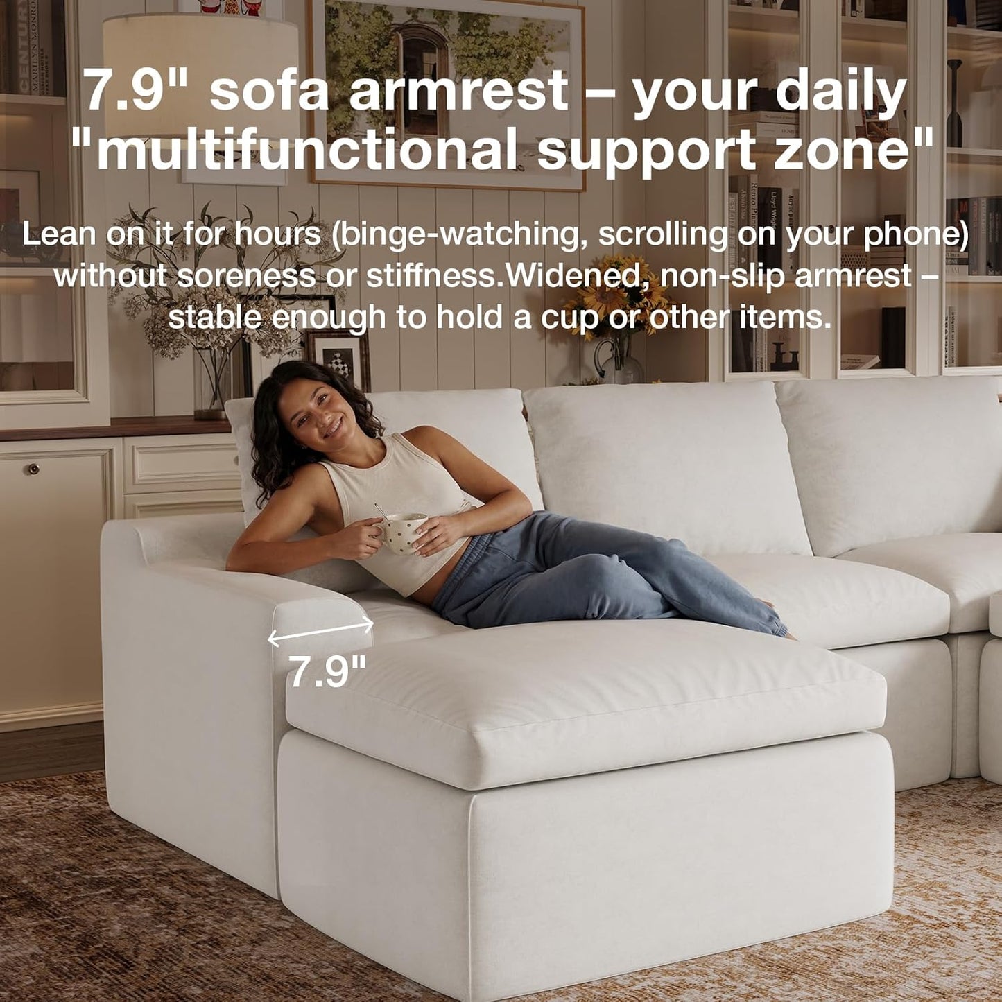 Modular Cloud Couch - Modern Sectional Sofa with Smart Coil® Support | Chenille Fabric, 5-Seater, White