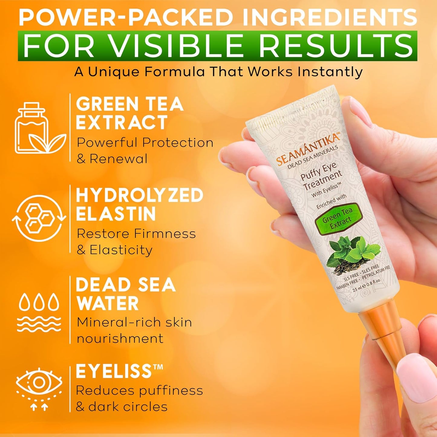 Puffy Eye Treatment - Instant Wrinkle & Puffiness Relief | Hydrating Eye Cream with Green Tea Extract & Dead Sea Minerals - 0.8 fl. oz.