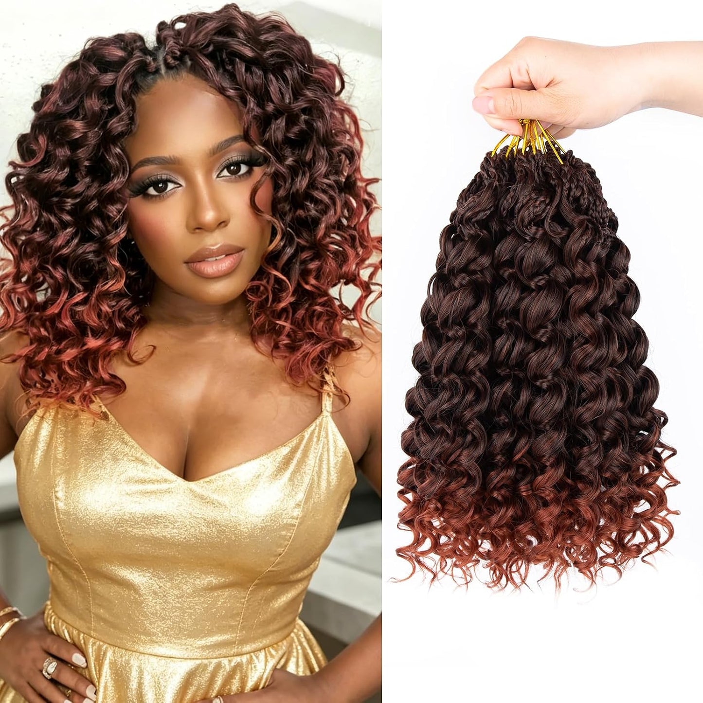 GoGo Curl Crochet Hair - 14 Inch Pre Looped Braids for Black Women | Soft Synthetic Deep Water Wave Extensions