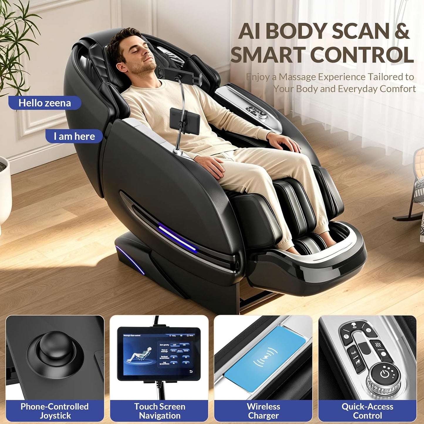 Full Body Massage Chair - Zero Gravity SL-Track Shiatsu Recliner with 12 Auto Modes, Heated Waist & Calf | L183 Black