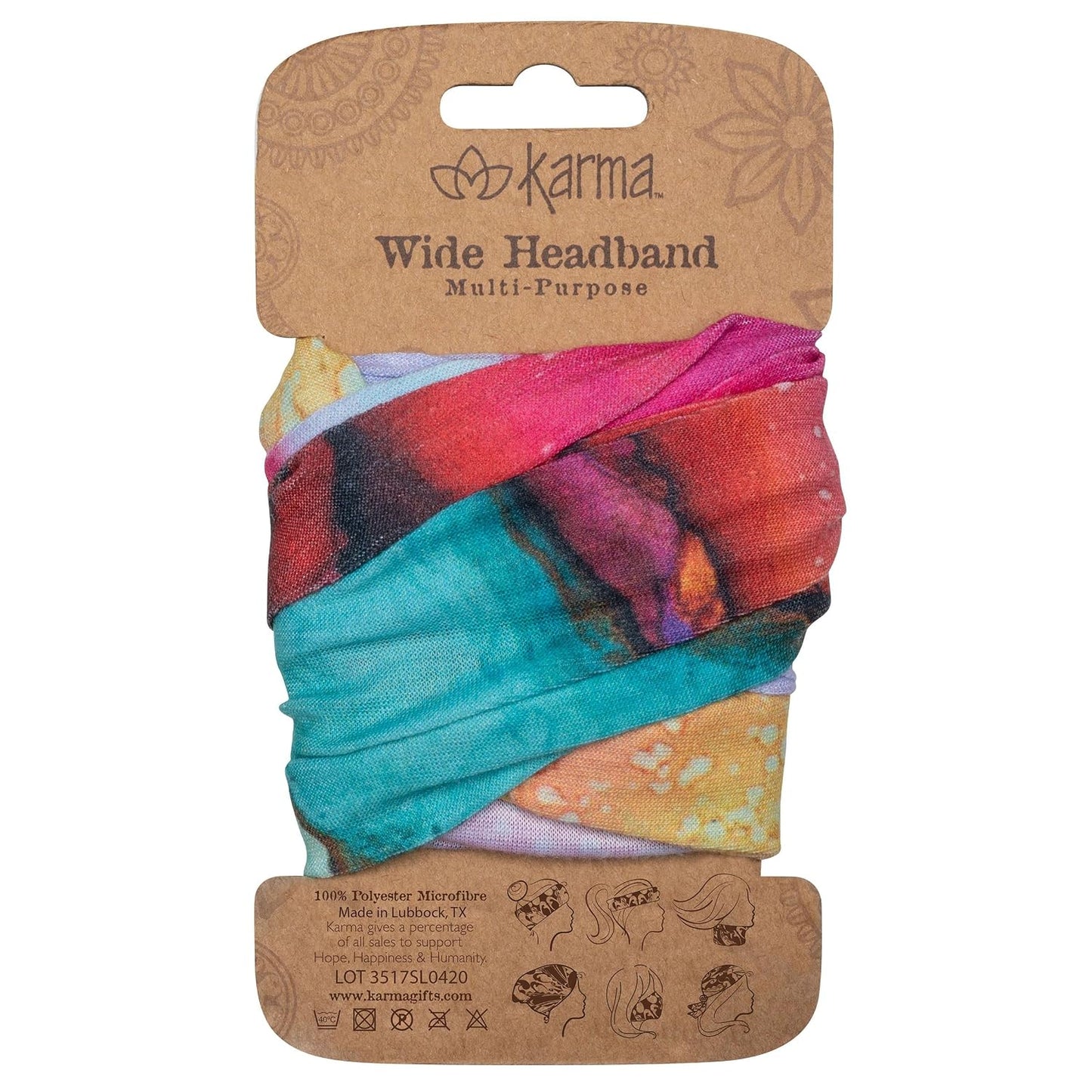 Floral Headband for Women - Teal/Apricot Split Design | Wide Fabric & Stretchy Hair Scarf