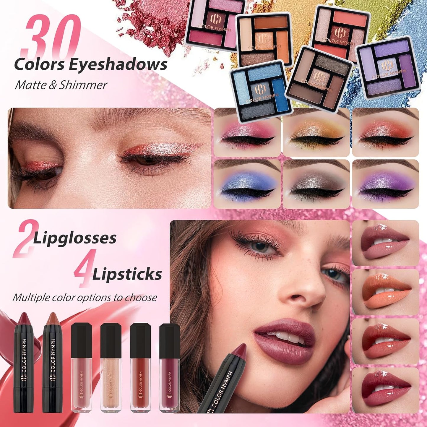 Color Nymph Makeup Kit for Tweens - Complete Pink Cosmetic Set with Eye Shadow, Lipstick, Blush & Brushes