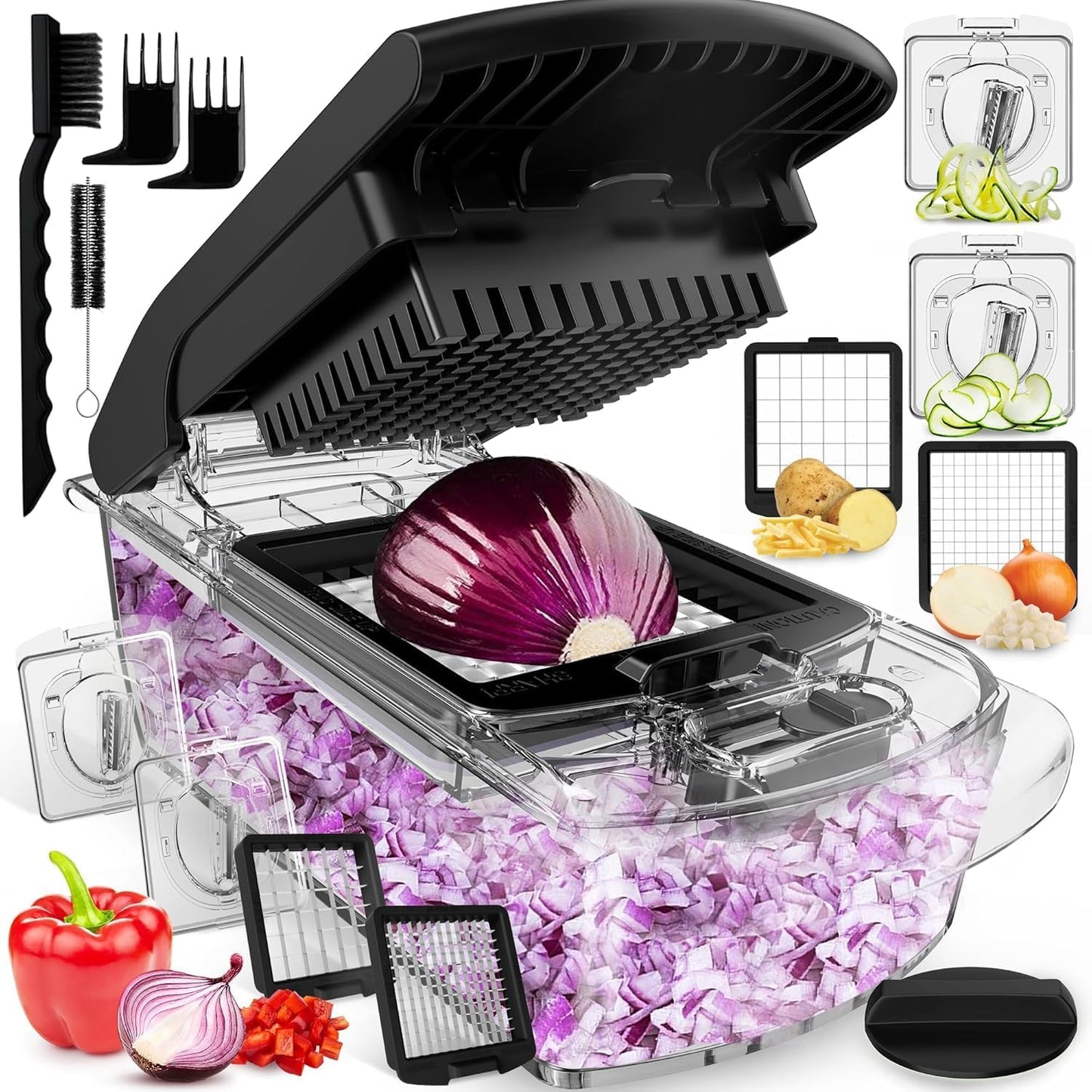 Pro Vegetable Chopper & Spiralizer - 4-in-1 Food Chopper with Container | Kitchen Gadget in White
