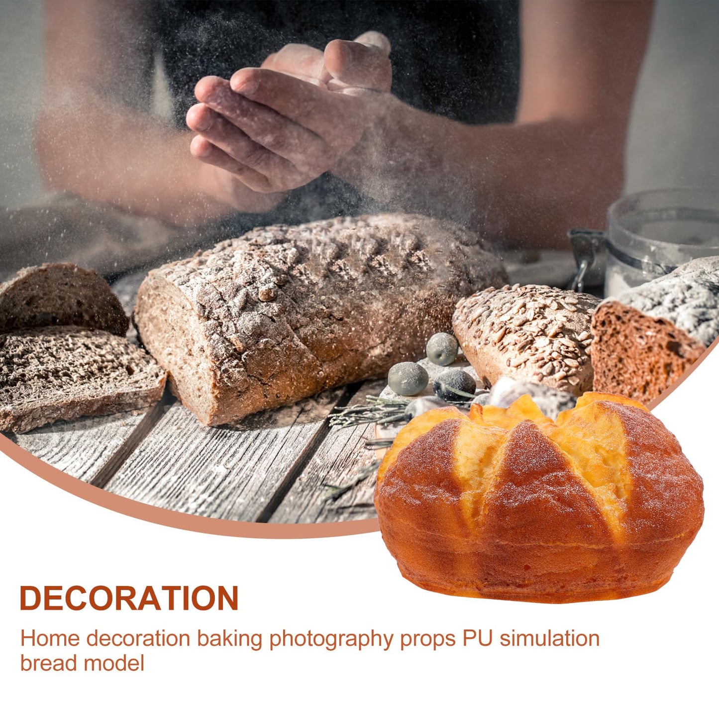NOLITOY Artificial Loaf Bread for Simulated Decoration Imitation Crafts Round Pu Decorations Party Ornament Faux Food Modeling Kitchen, 5.50X3.14in