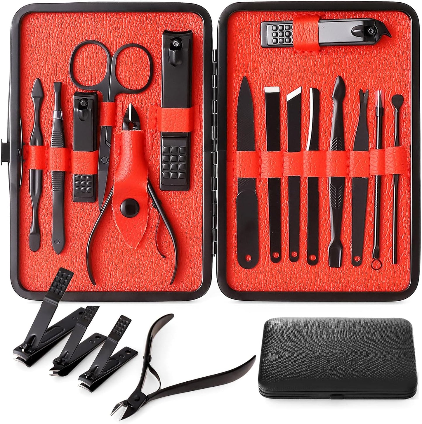Manicure Set - 18-Piece Nail Clippers & Pedicure Kit for Men & Women | Tea Green Grooming Tools in Fine Case