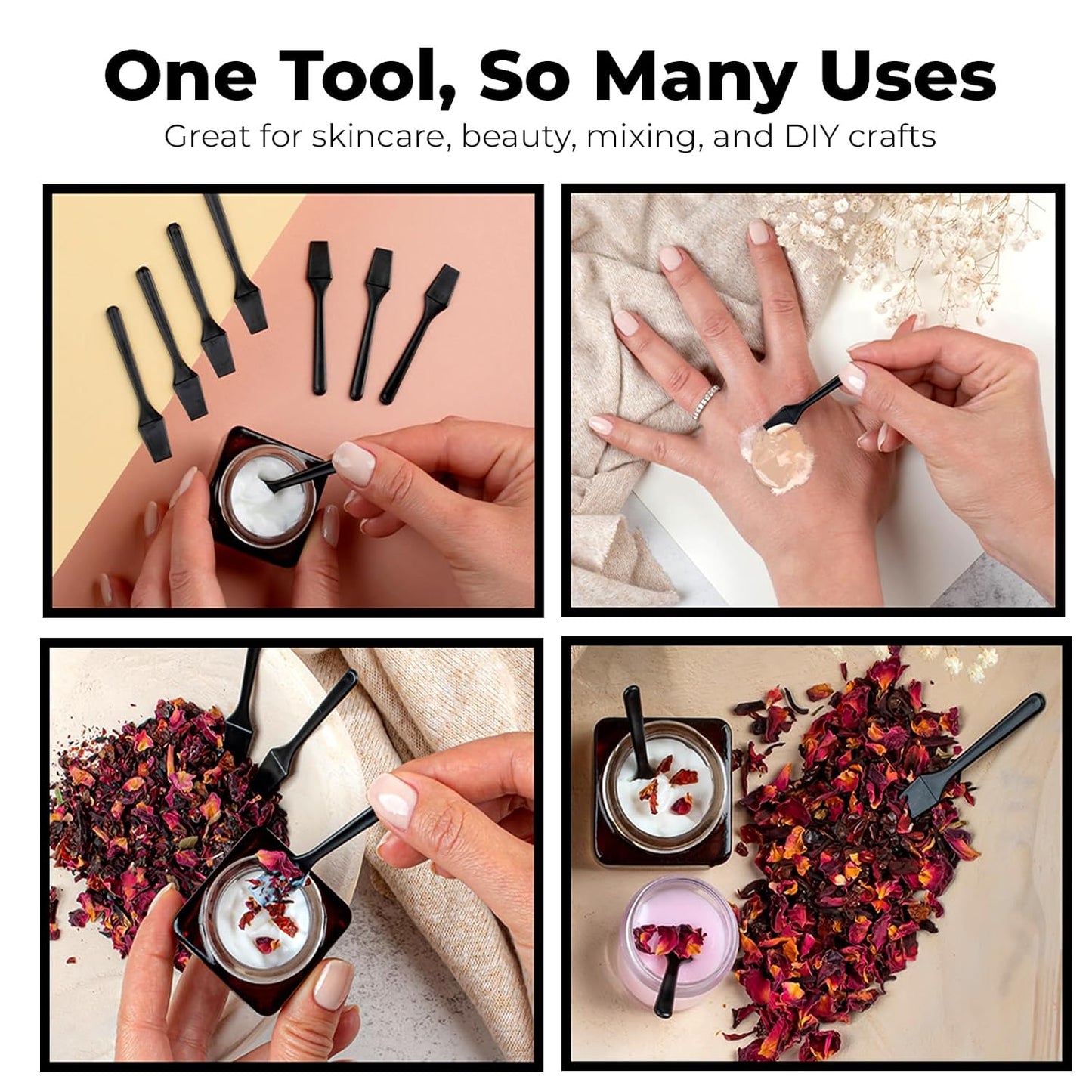 Mini Lotion Spatula - 100 Pack Disposable Applicators for Cosmetics, Creams & Crafts | 2.5" Black Ointment Tool