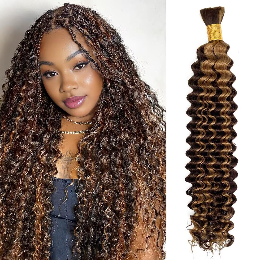 Unprocessed Human Hair for Braiding - #30 Auburn Curly Bulk Hair | 12A Grade, 20 Inch, 150g, 3 Bundles